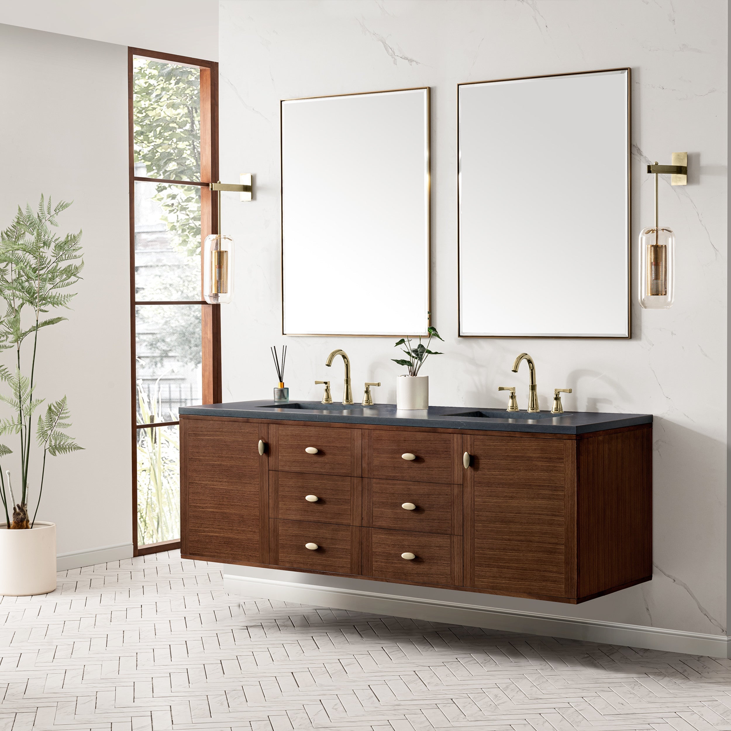 Mid-Century Walnut / Charcoal Soapstone - 3 Faucet Holes