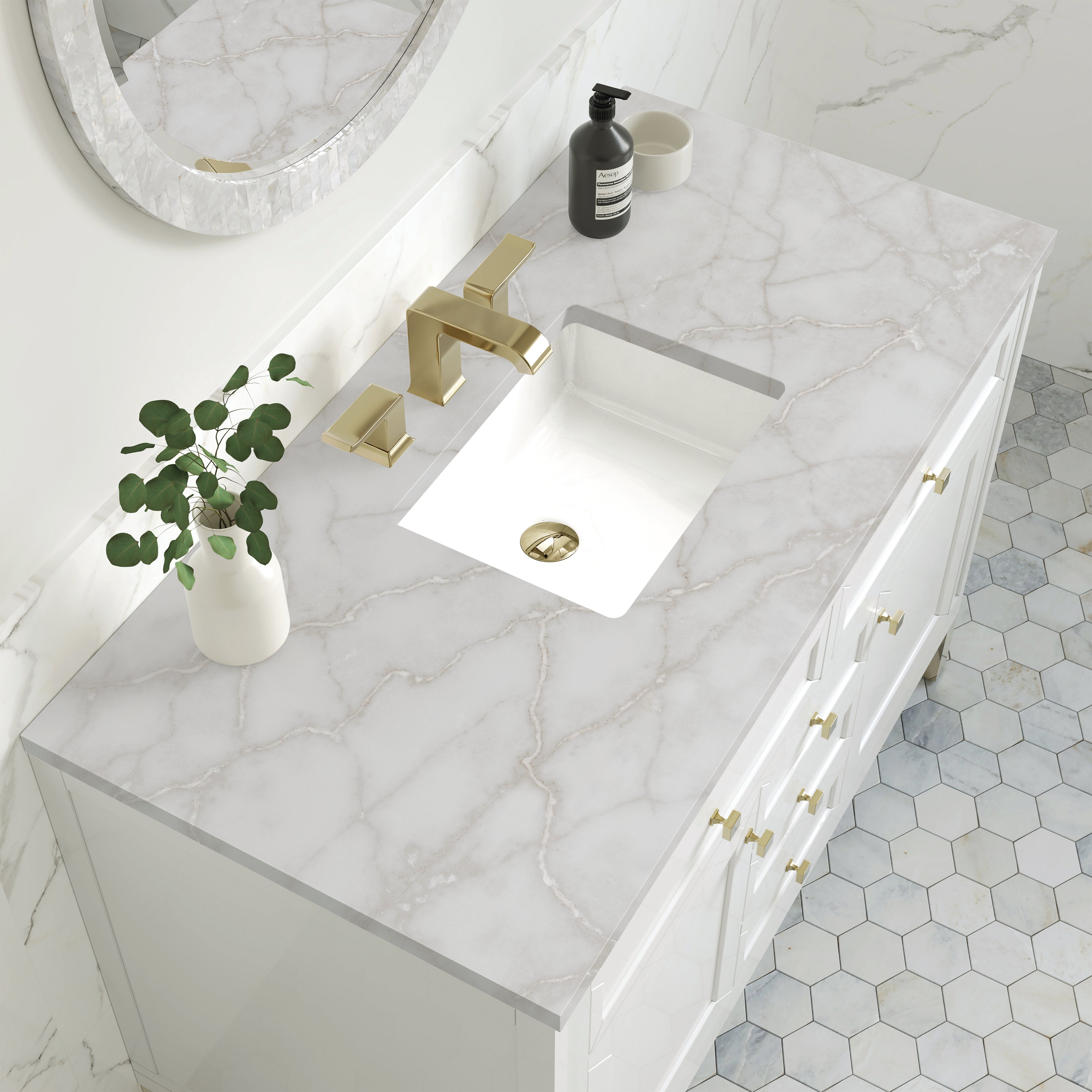 Glossy White / Victorian Silver - 3 Faucet Holes