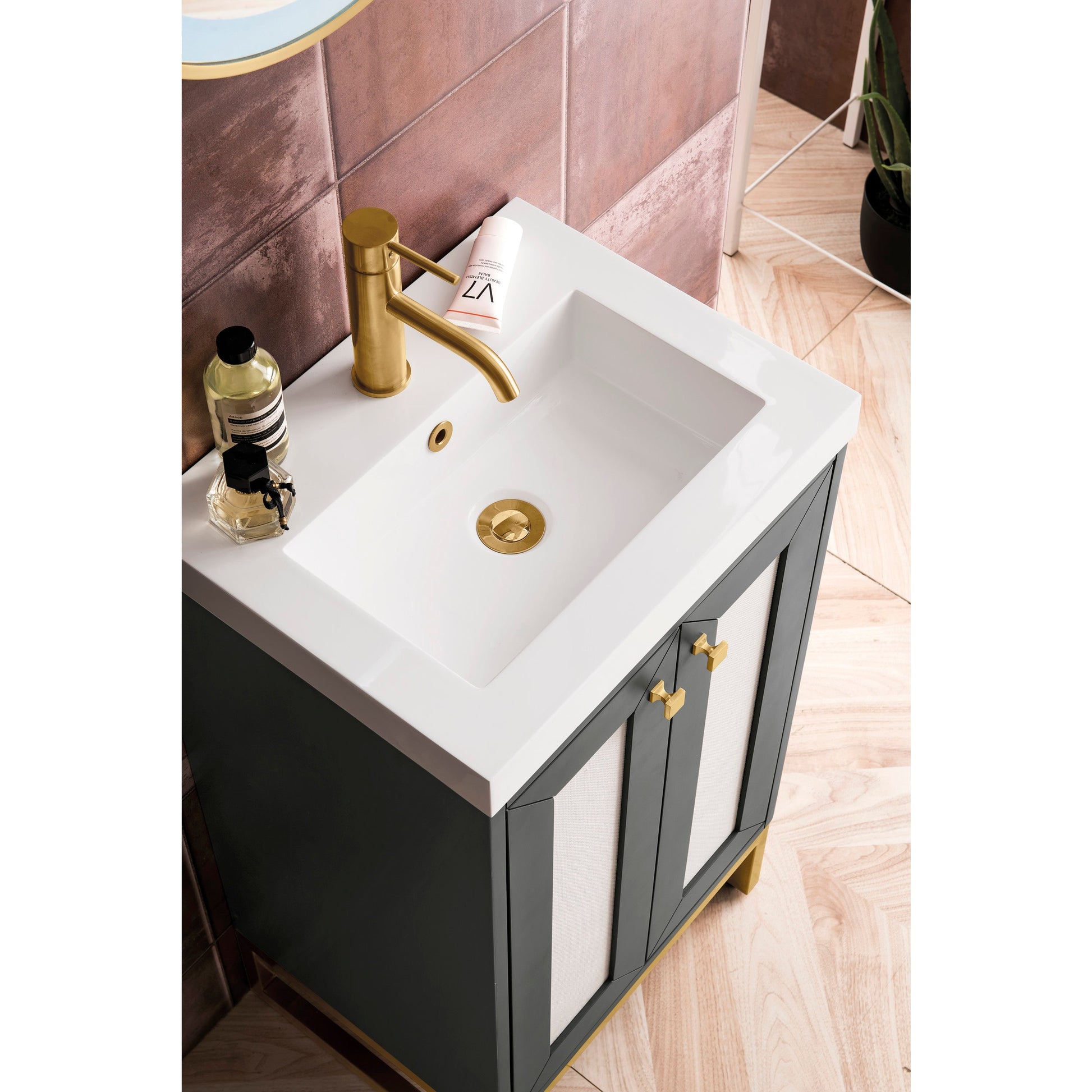 Mineral Gray / White Glossy / Radiant Gold - 1 Faucet Hole