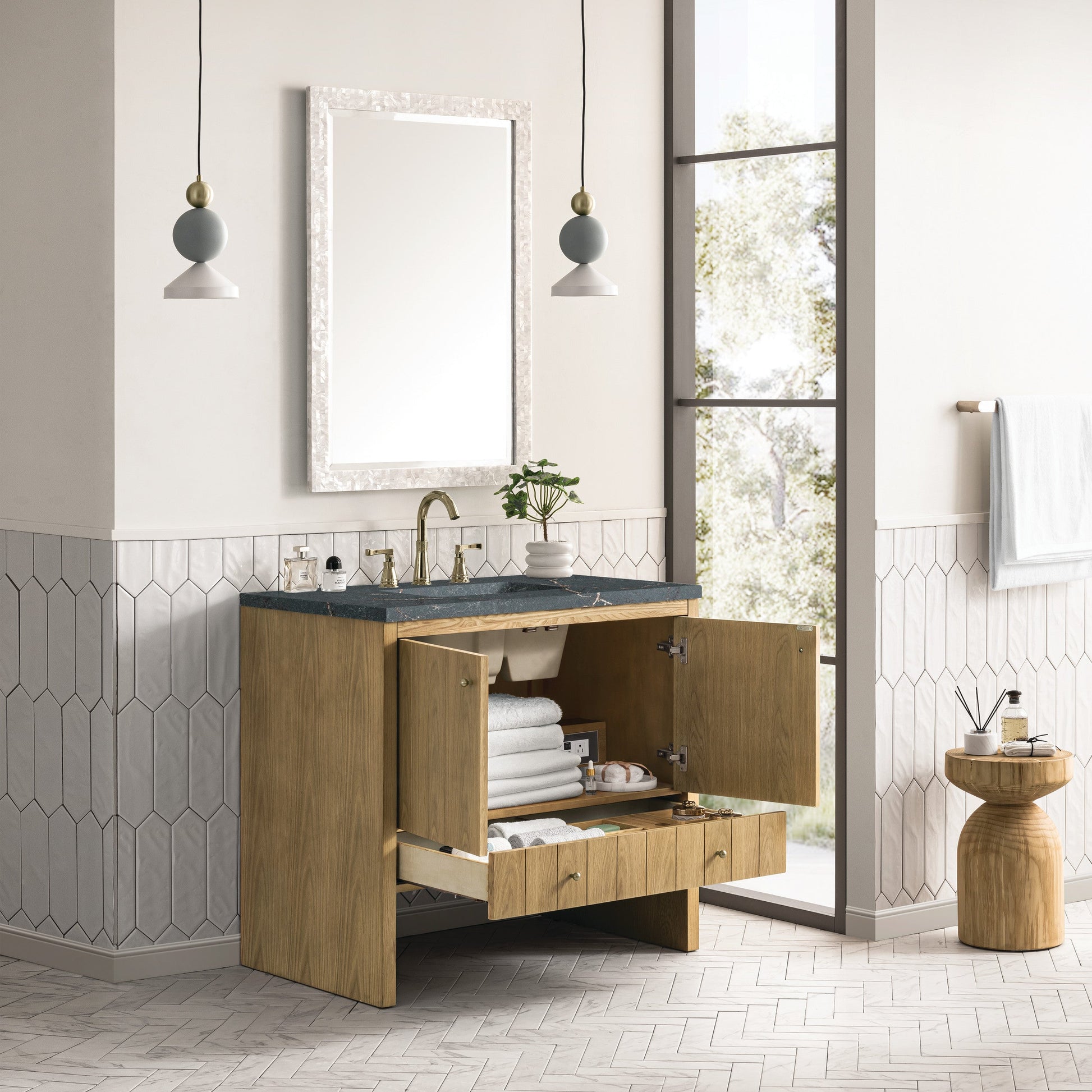 Light Natural Oak / Parisien Bleu - 3 Faucet Holes