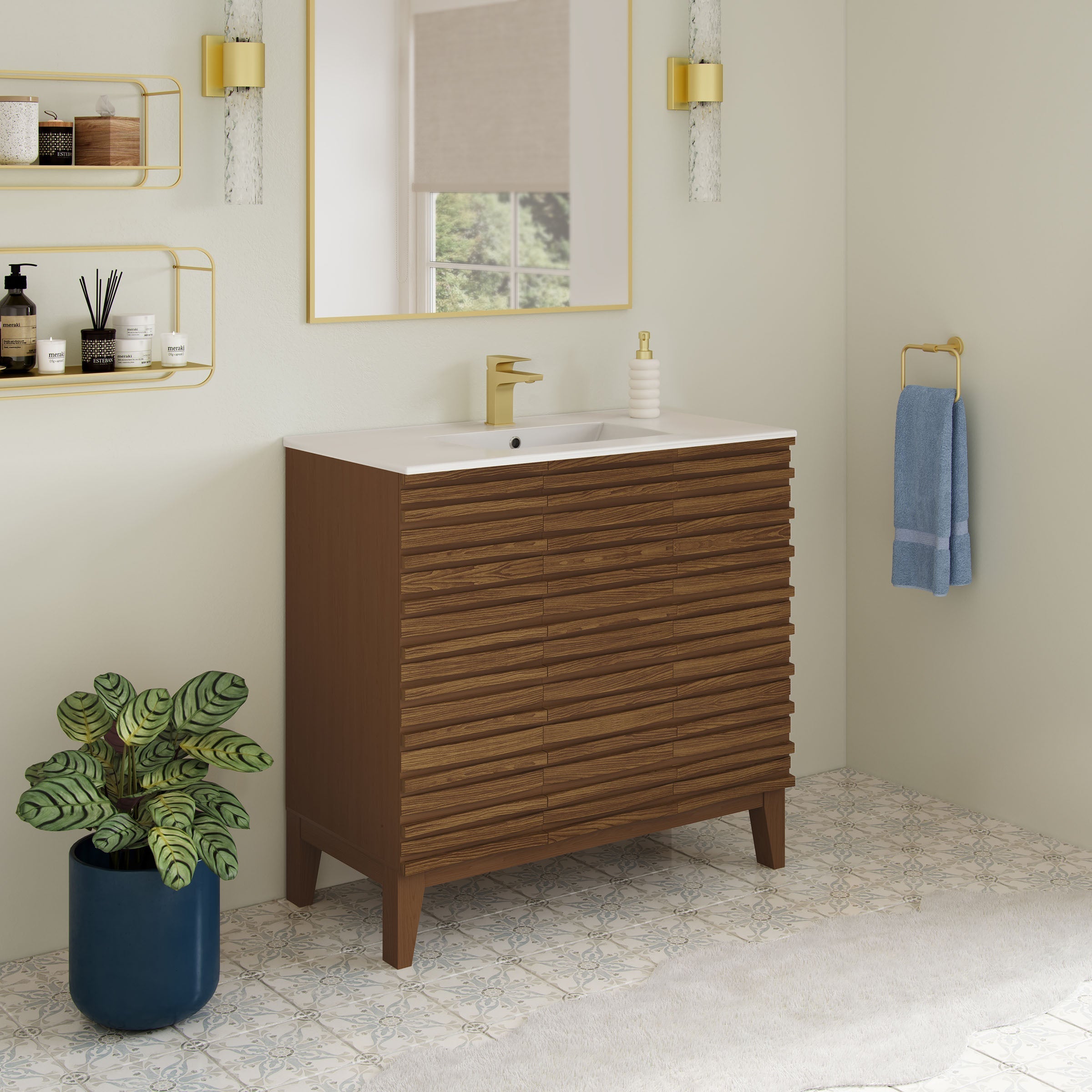 Brown Oak / White / 1-Hole