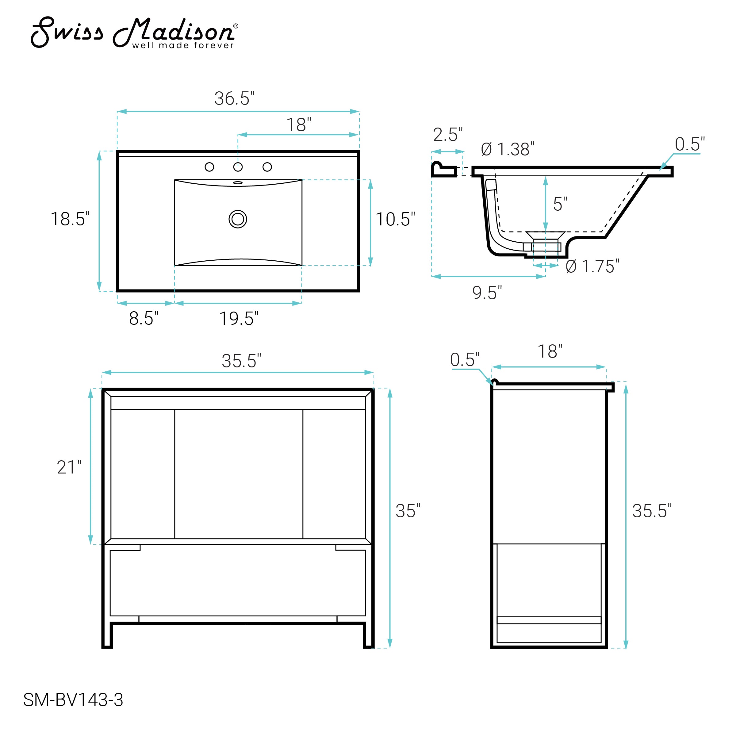 Gray Oak / White / 3-Hole