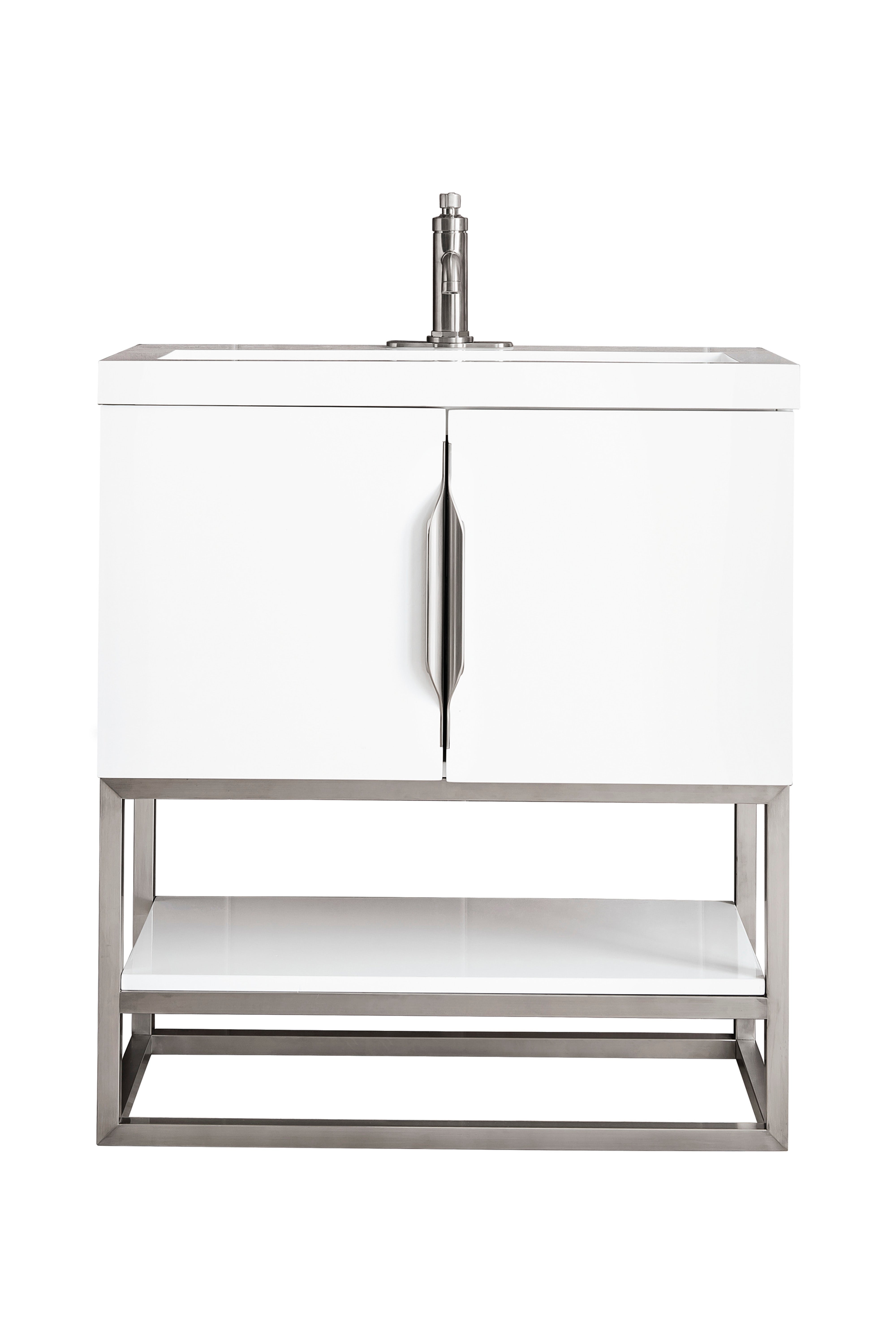 Glossy White / Brushed Nickel / Glossy White - 1 Faucet Hole