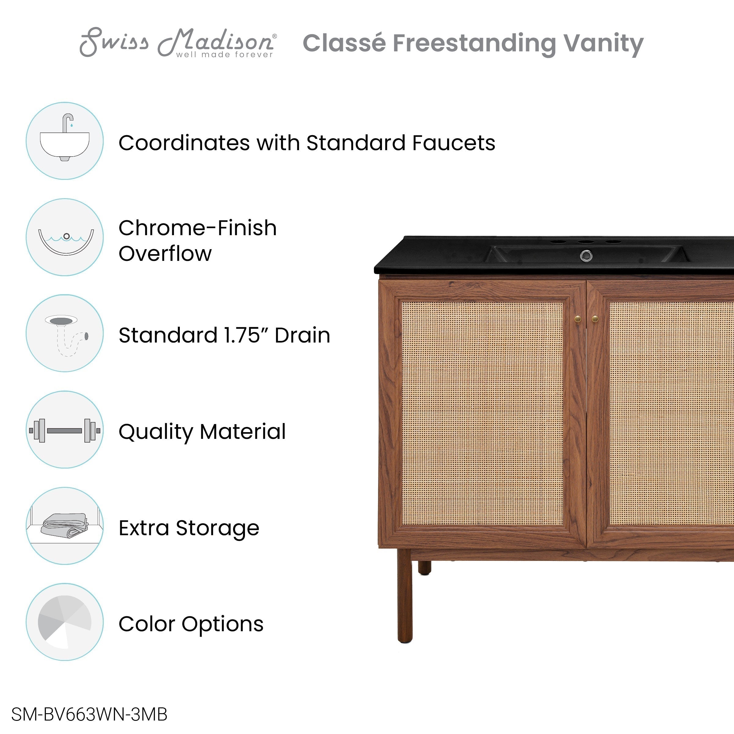 Brown Oak / Black / 3-Hole