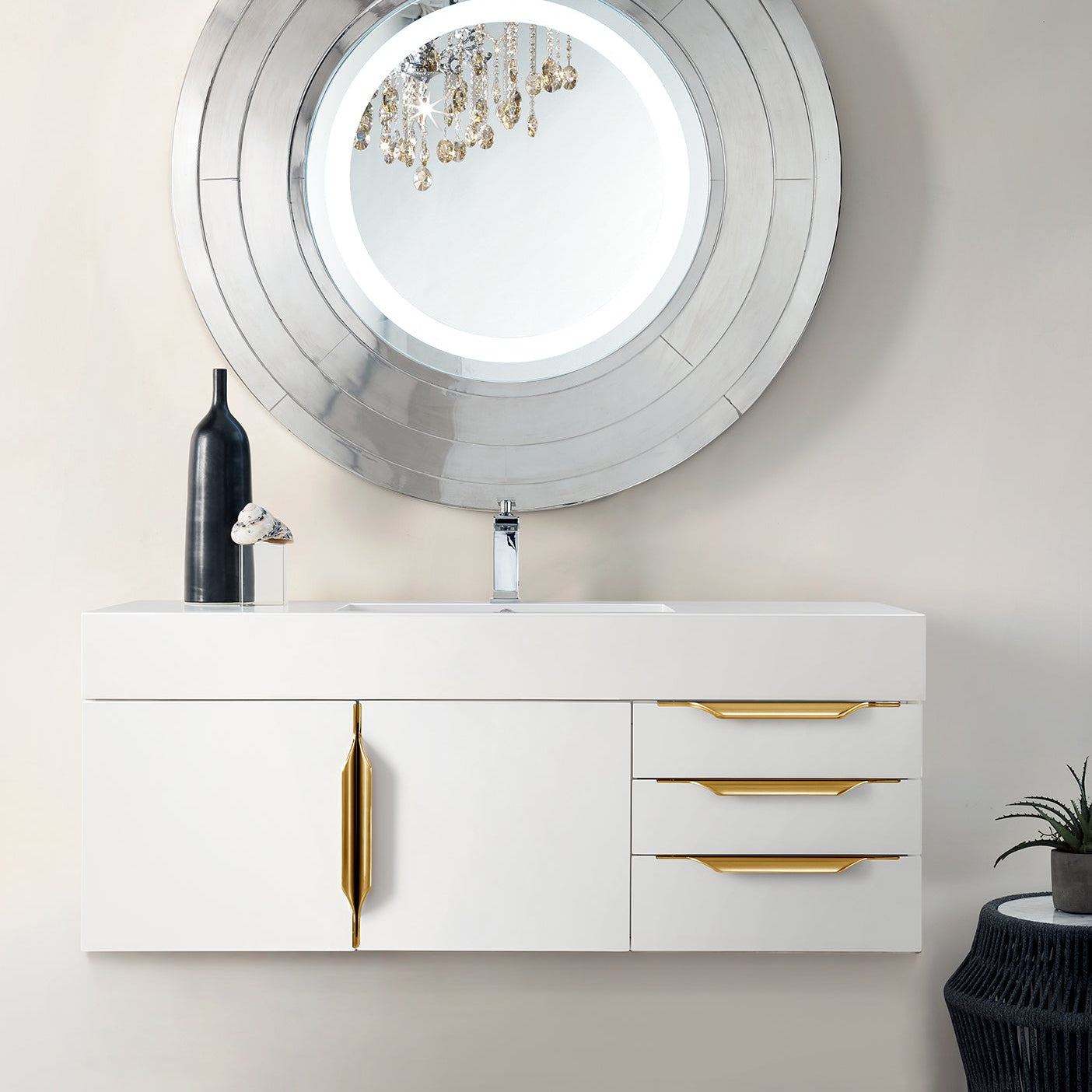 Glossy White / Radiant Gold / Glossy White - 1 Faucet Hole