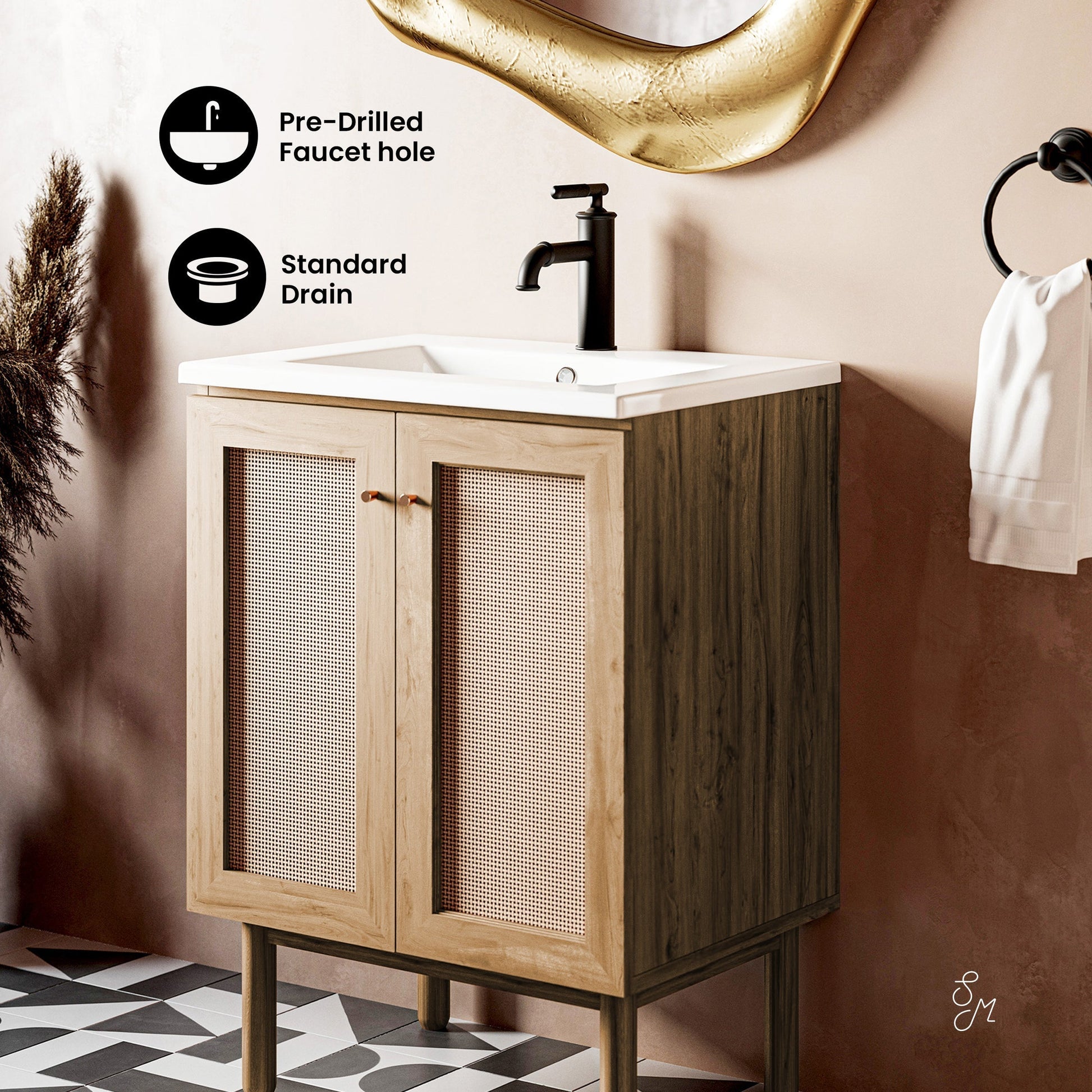 Golden Oak / White / 1-Hole