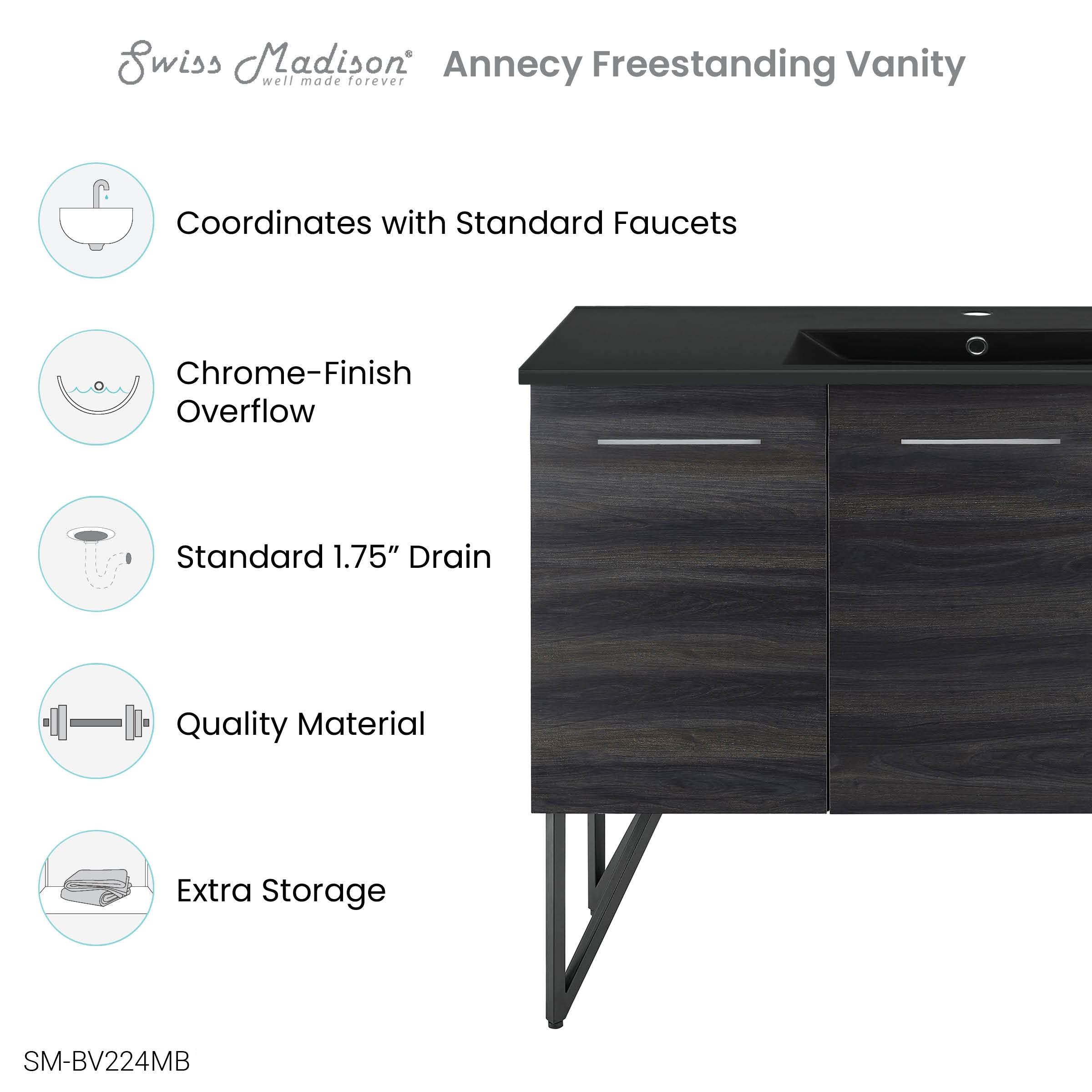 Black Walnut / Matte Black / 1-Hole