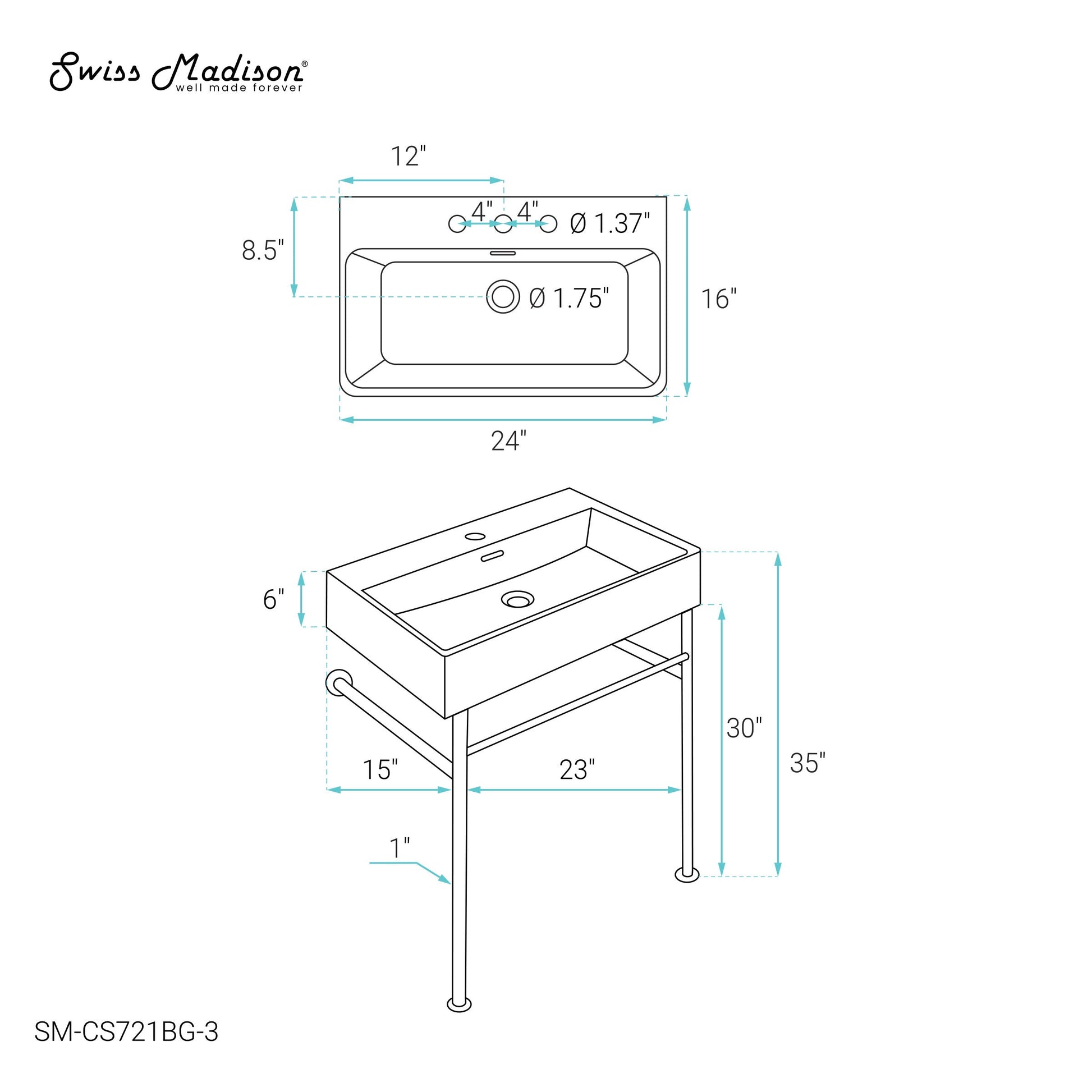 Brushed Gold / White / 3-Hole