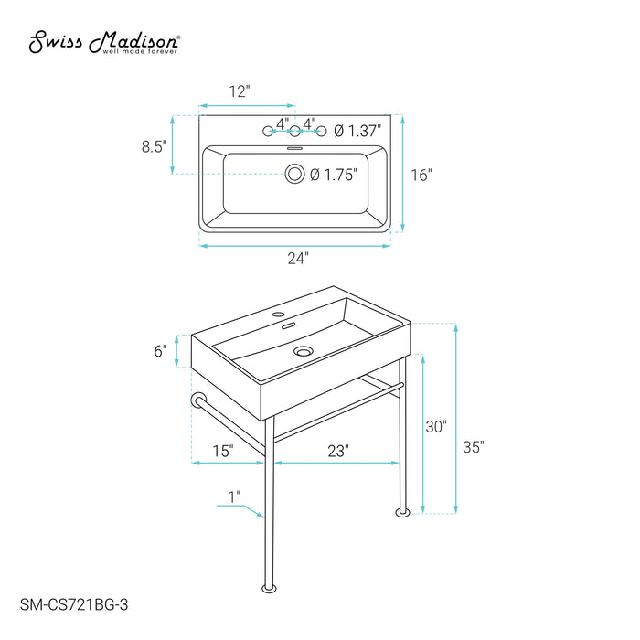 Brushed Gold / White / 3-Hole