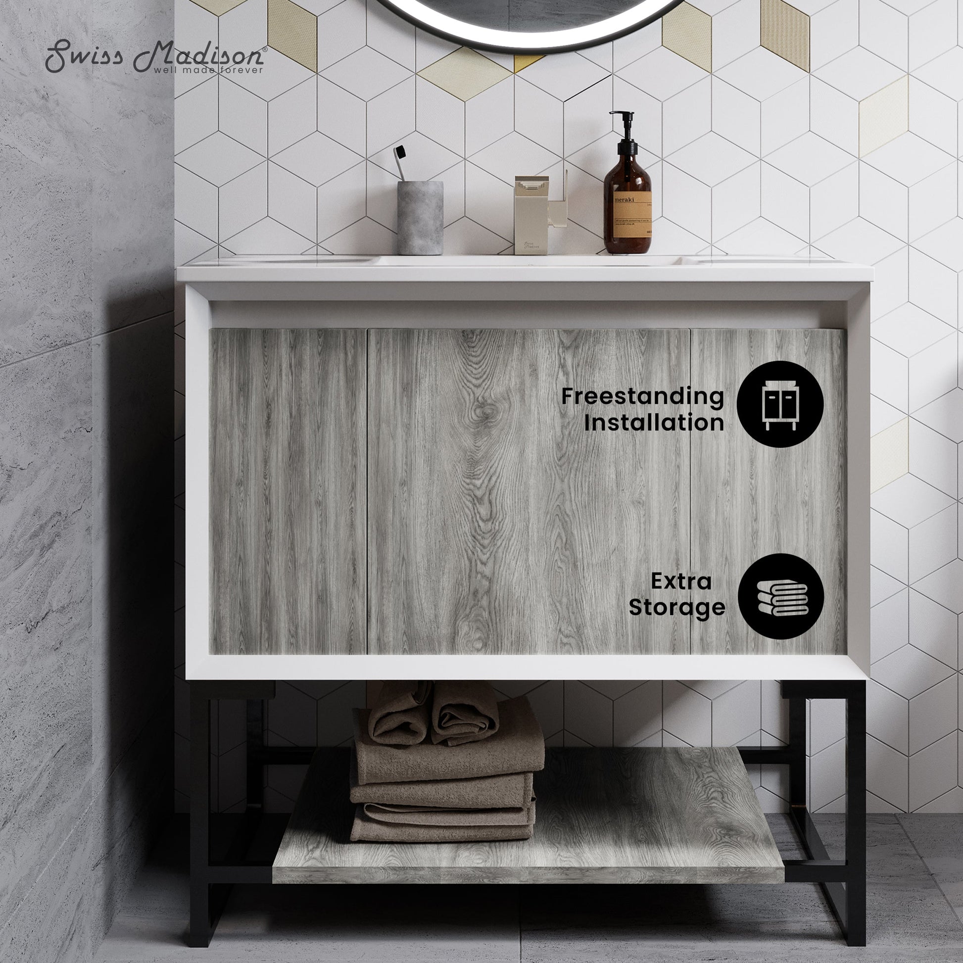 Gray Oak / White / 1-Hole