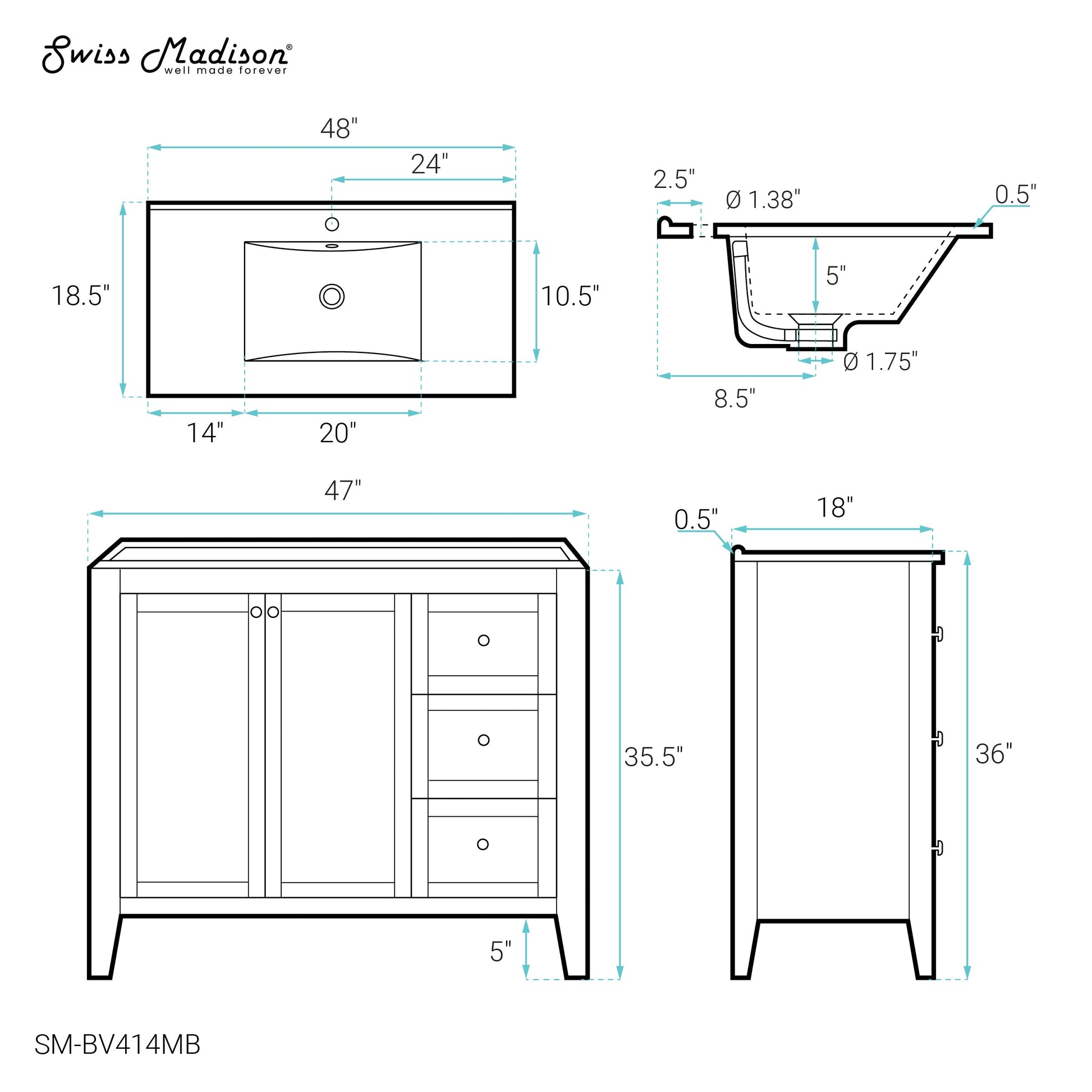 White / Matte Black / 1-Hole
