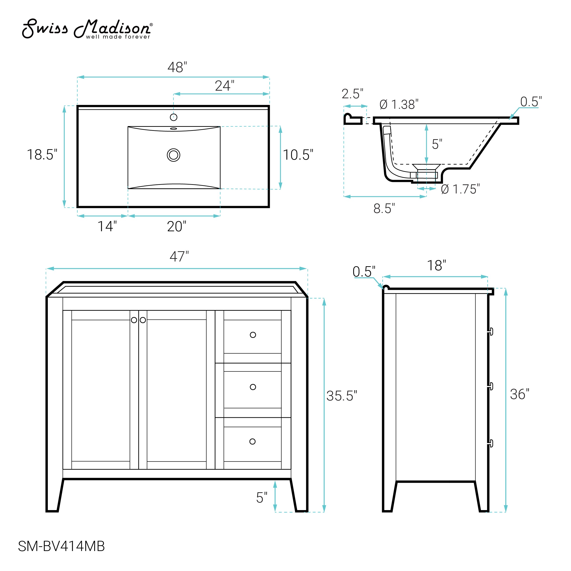 White / Matte Black / 1-Hole