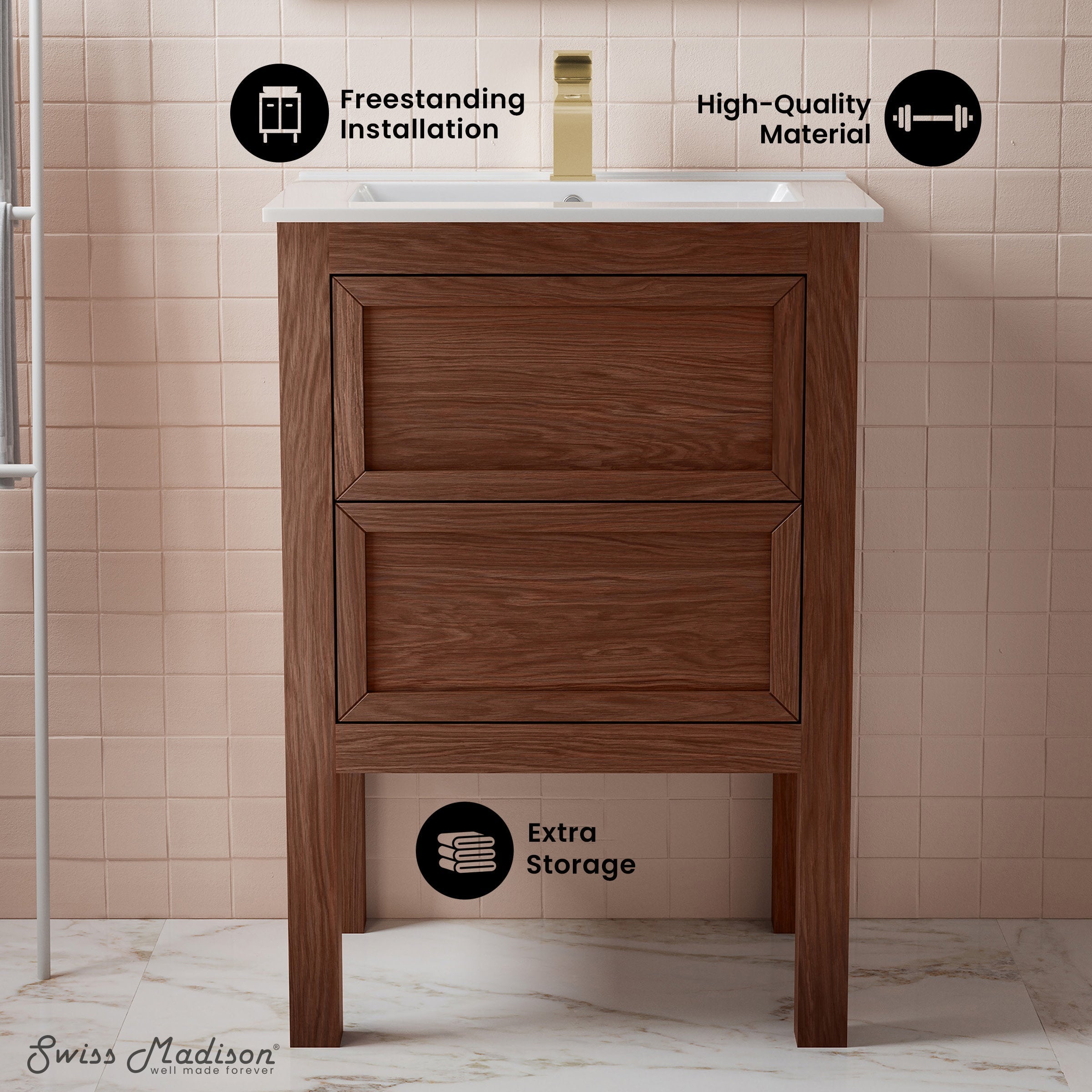 Brown Walnut / White / 1-Hole