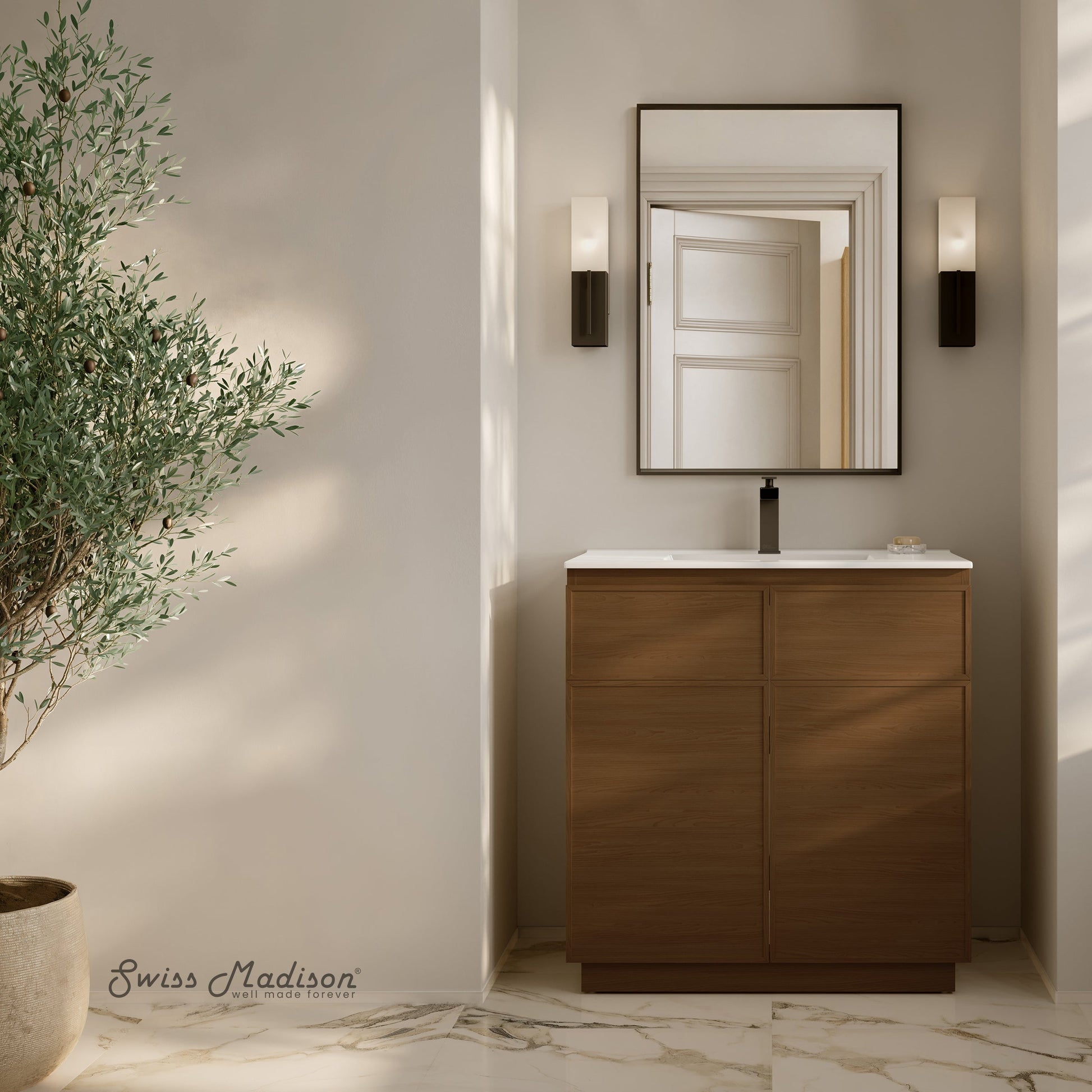 Brown Oak / White / 1-Hole
