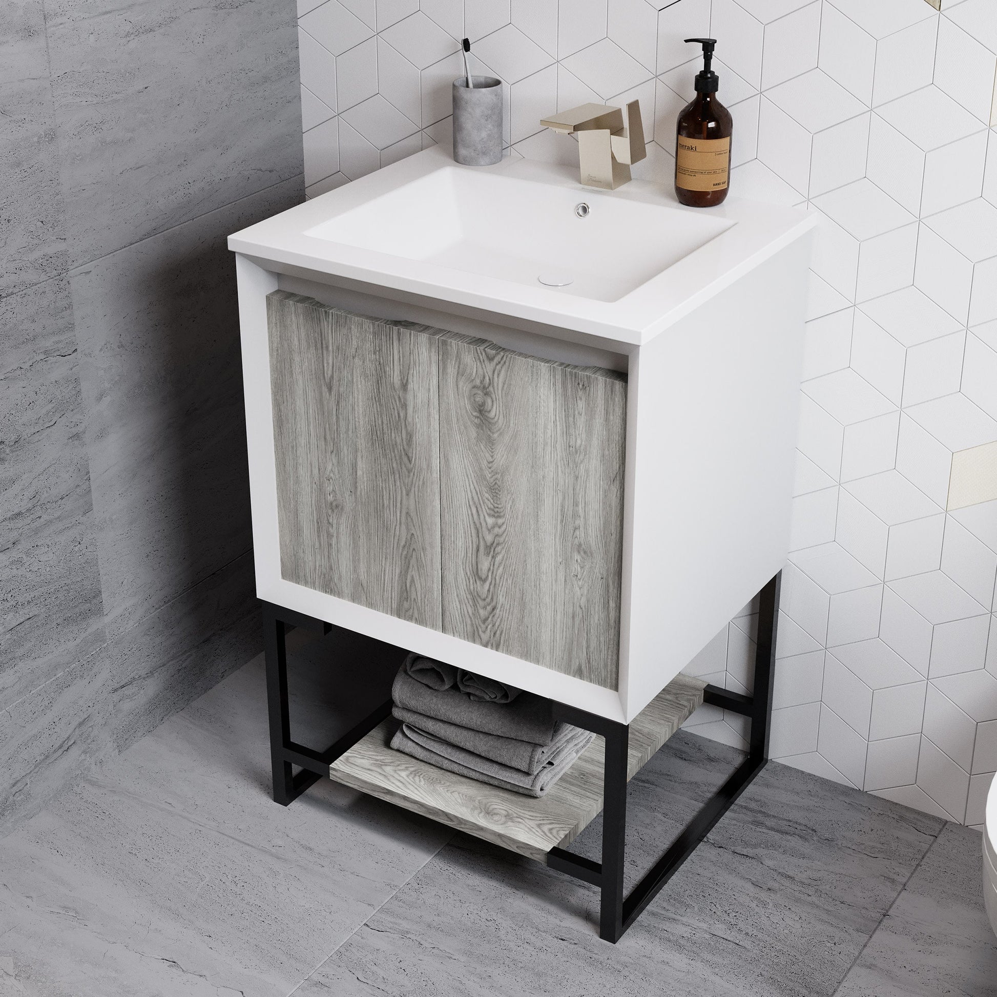 Gray Oak / White / 1-Hole
