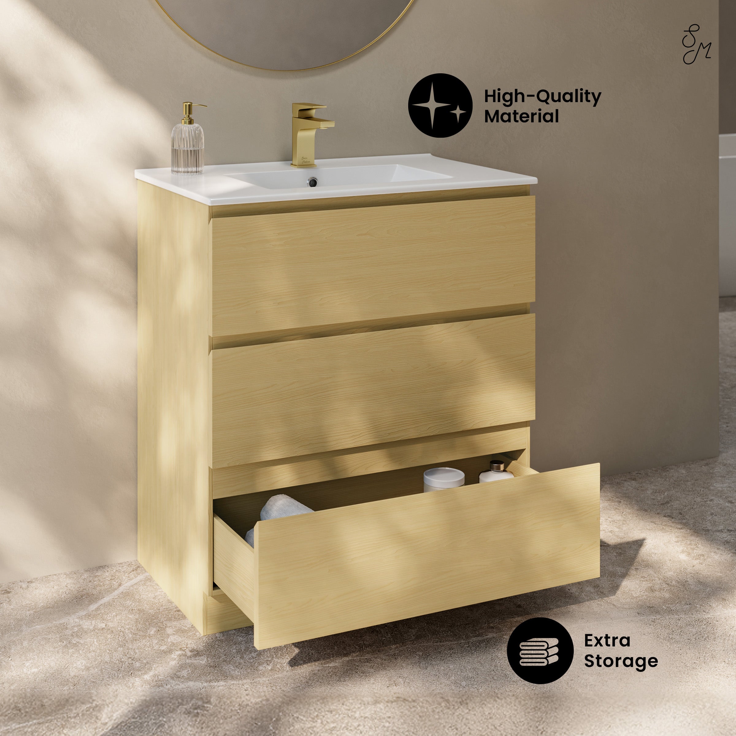 Natural Oak / Glossy White / 1-Hole