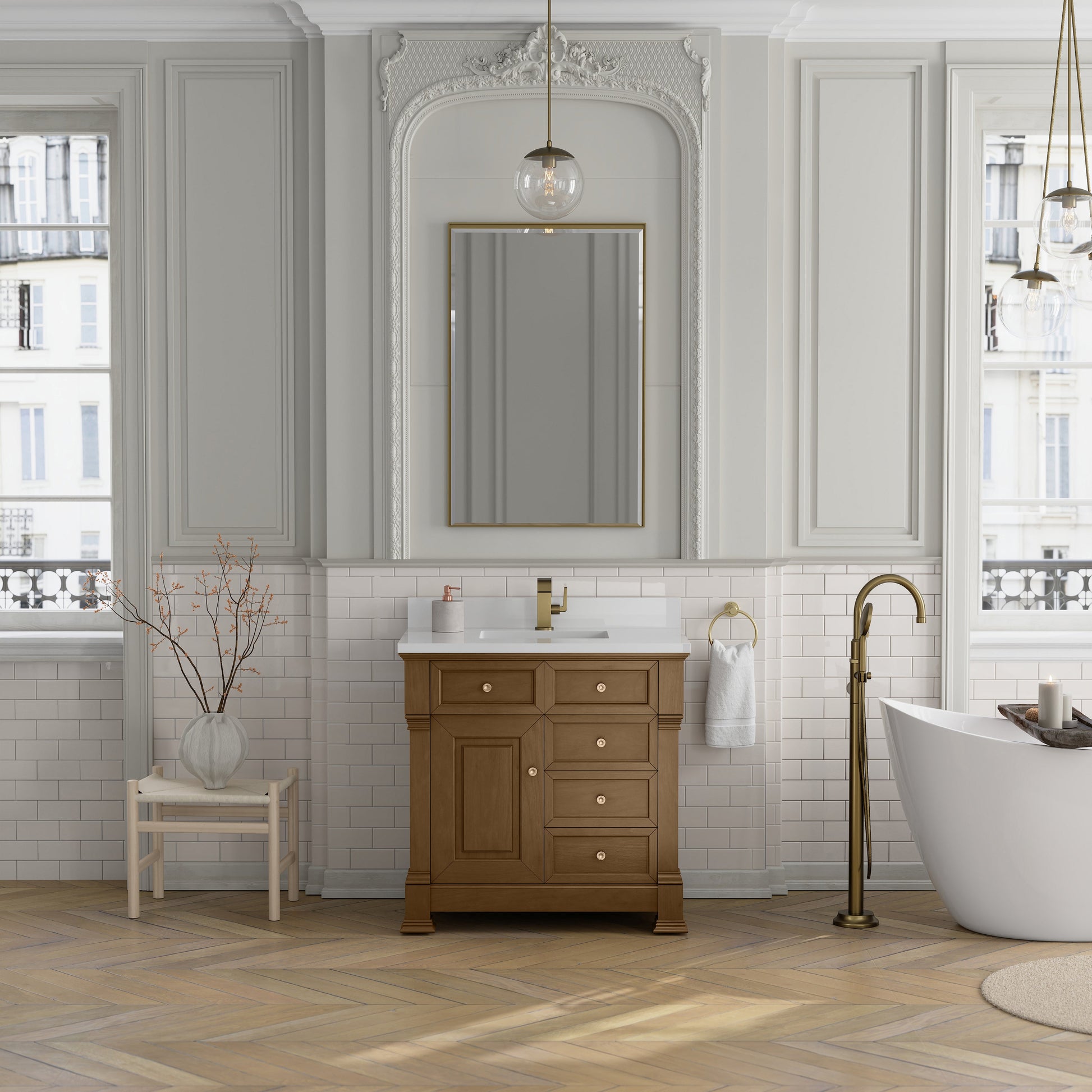 Honey Oak / White Zeus - 1 Faucet Hole