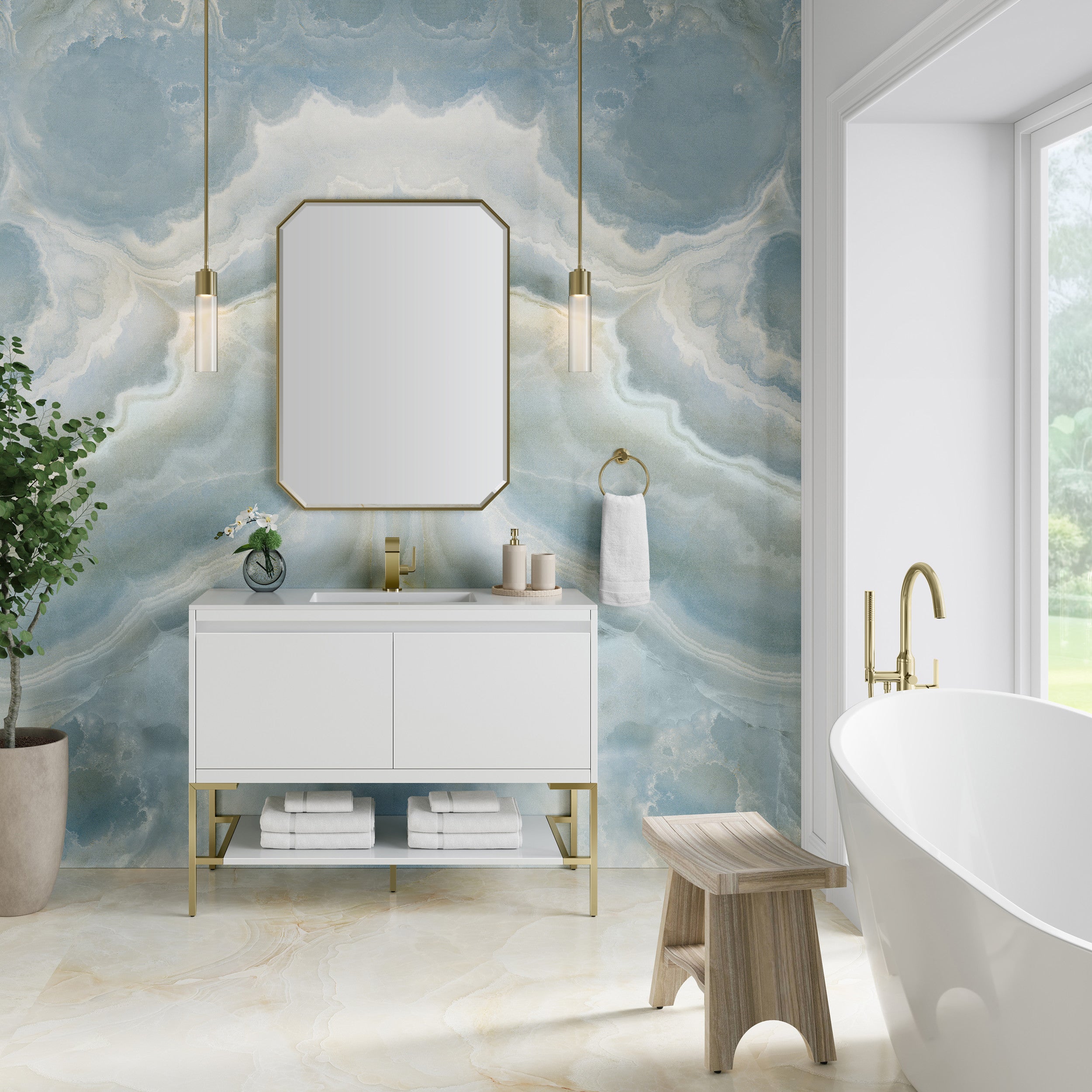 Glossy White / Champagne Brass / Glossy White - 1 Faucet Hole