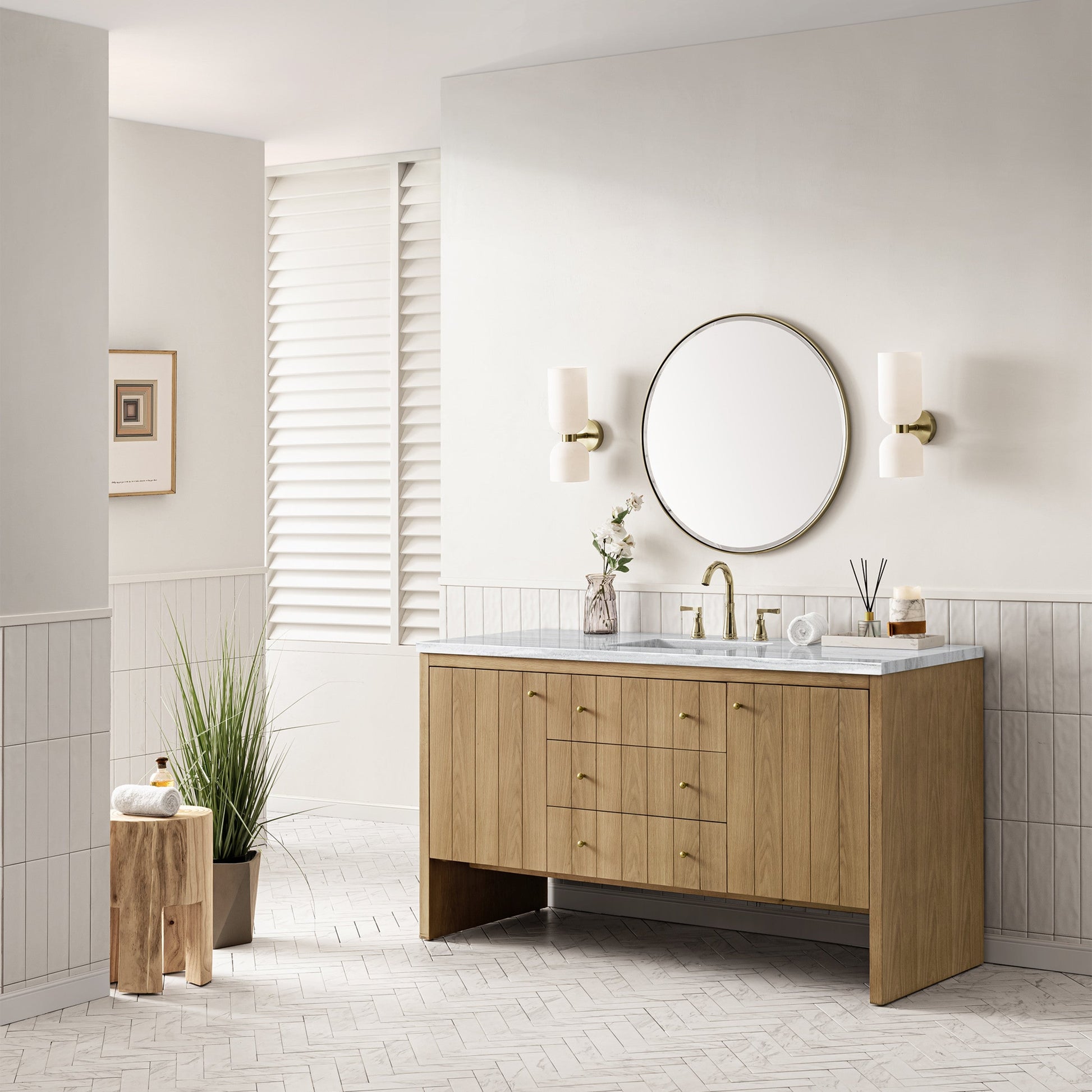 Light Natural Oak / Carrara White - 3 Faucet Holes