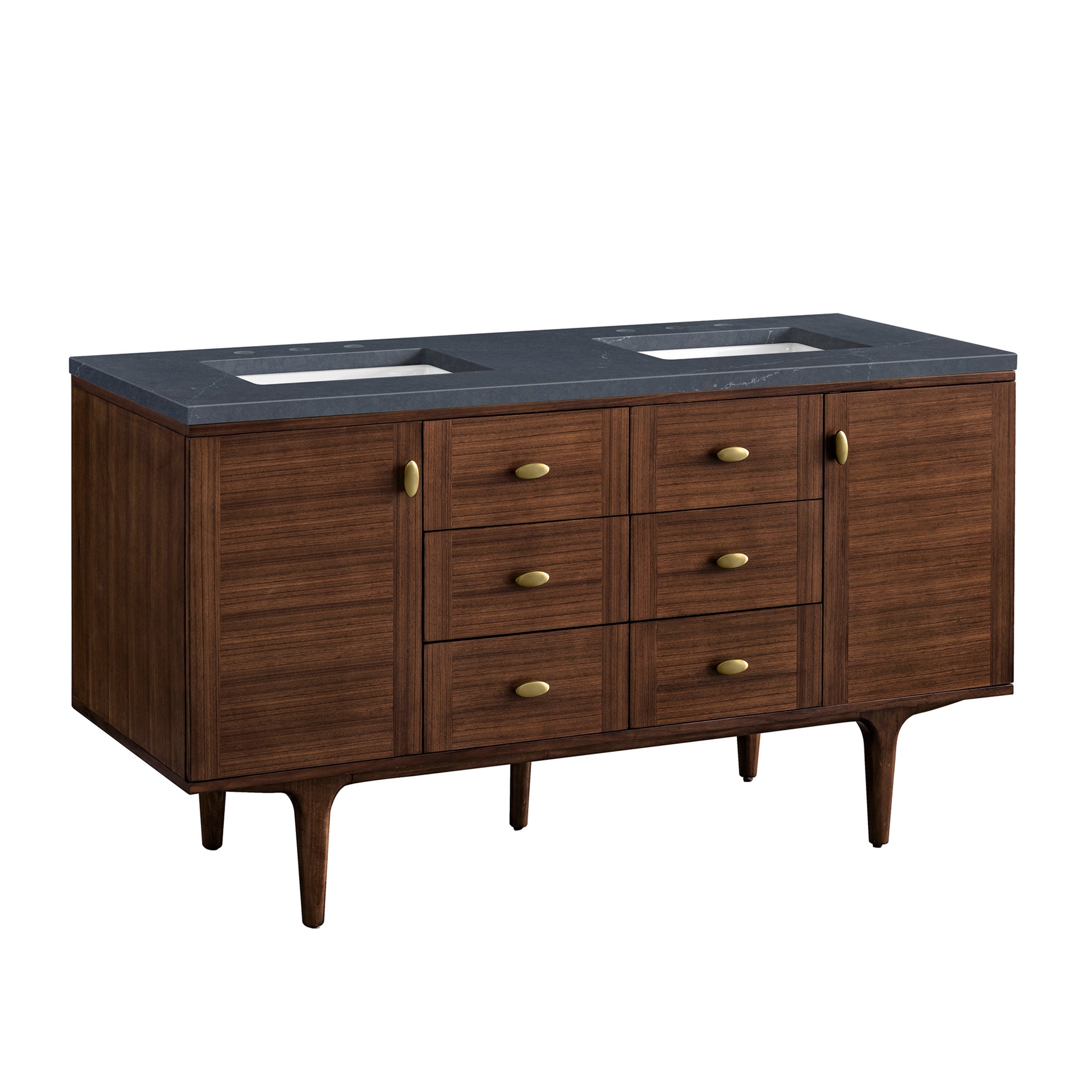 Mid-Century Walnut / Charcoal Soapstone - 3 Faucet Holes