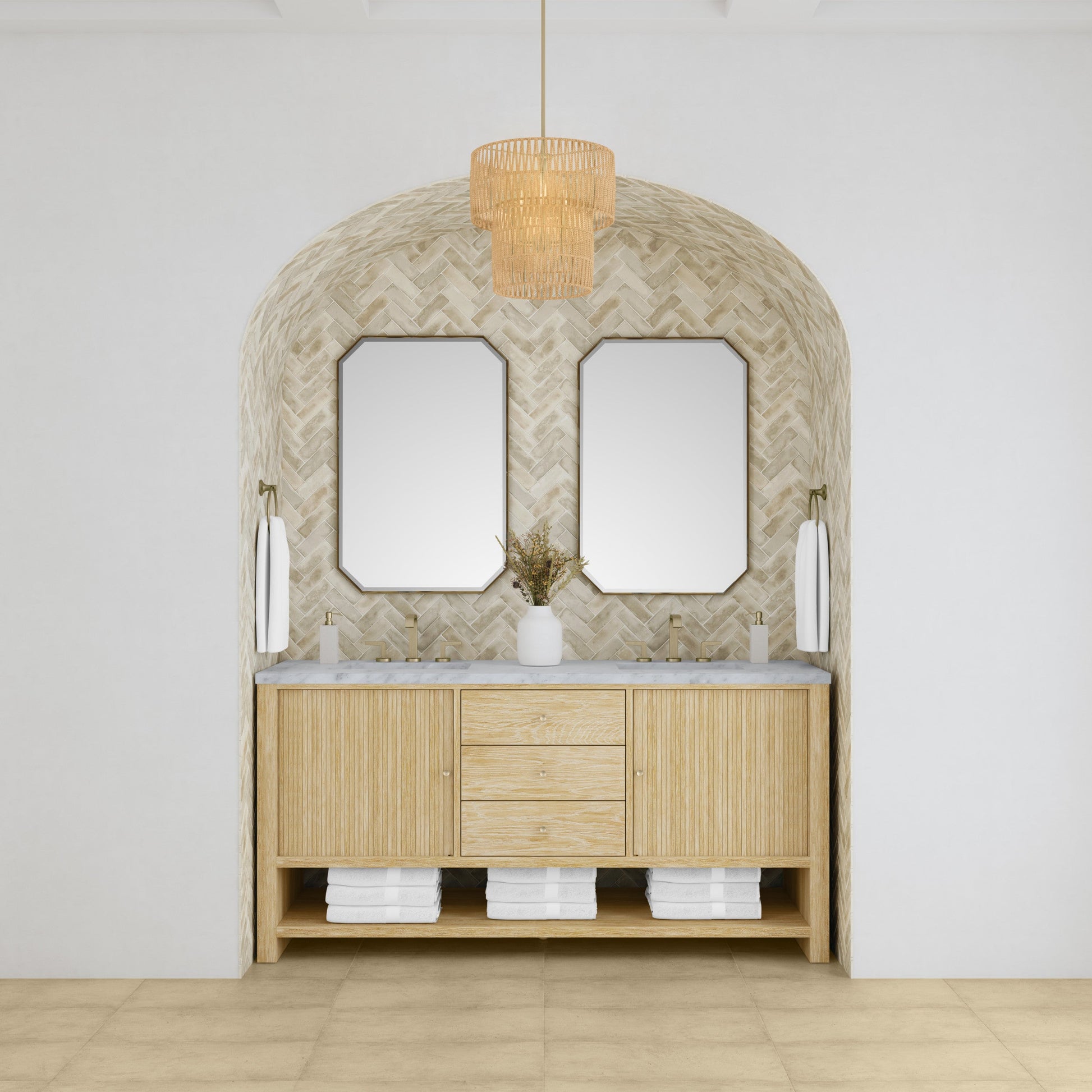 Sunwashed Oak / Carrara White - 3 Faucet Holes