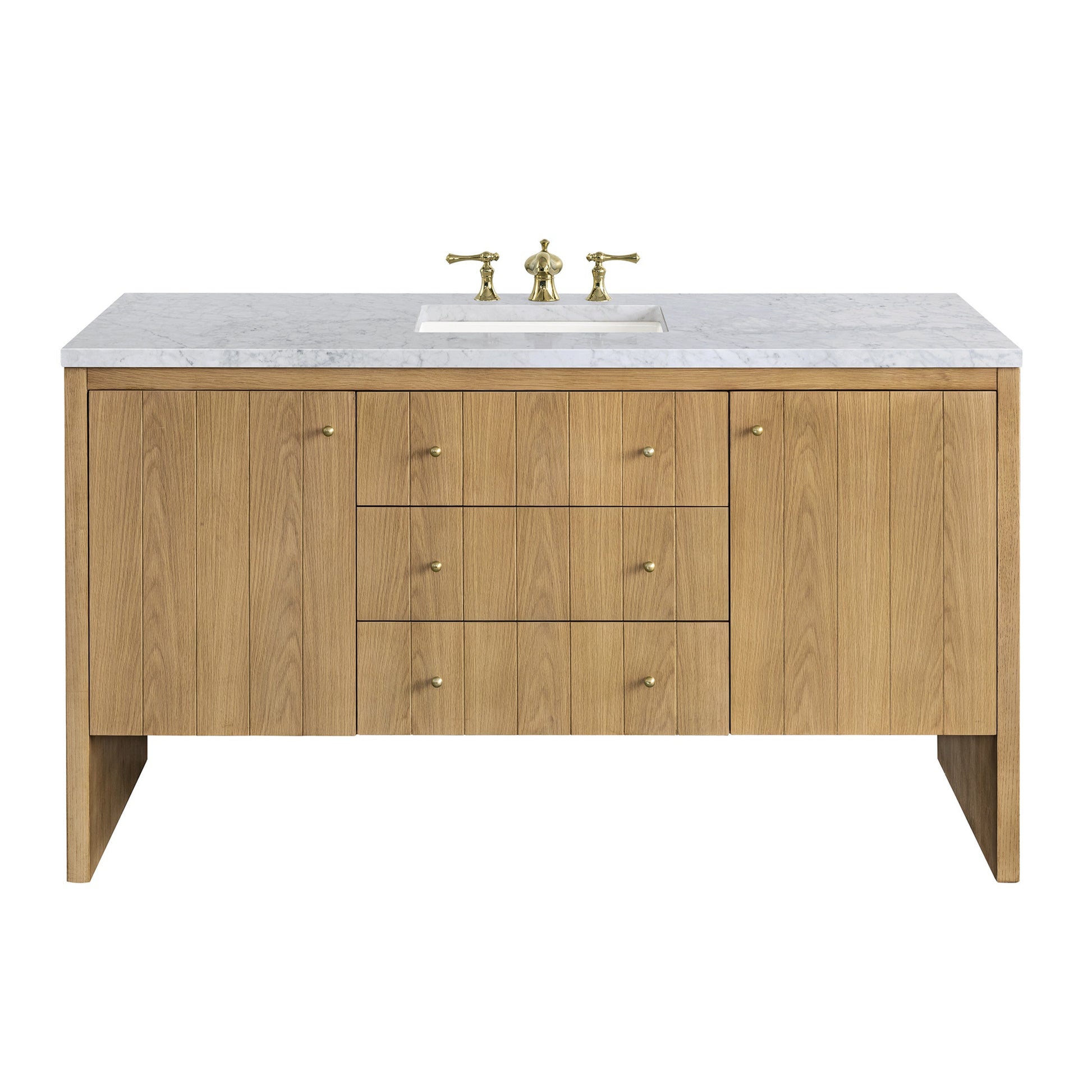 Light Natural Oak / Carrara White - 3 Faucet Holes