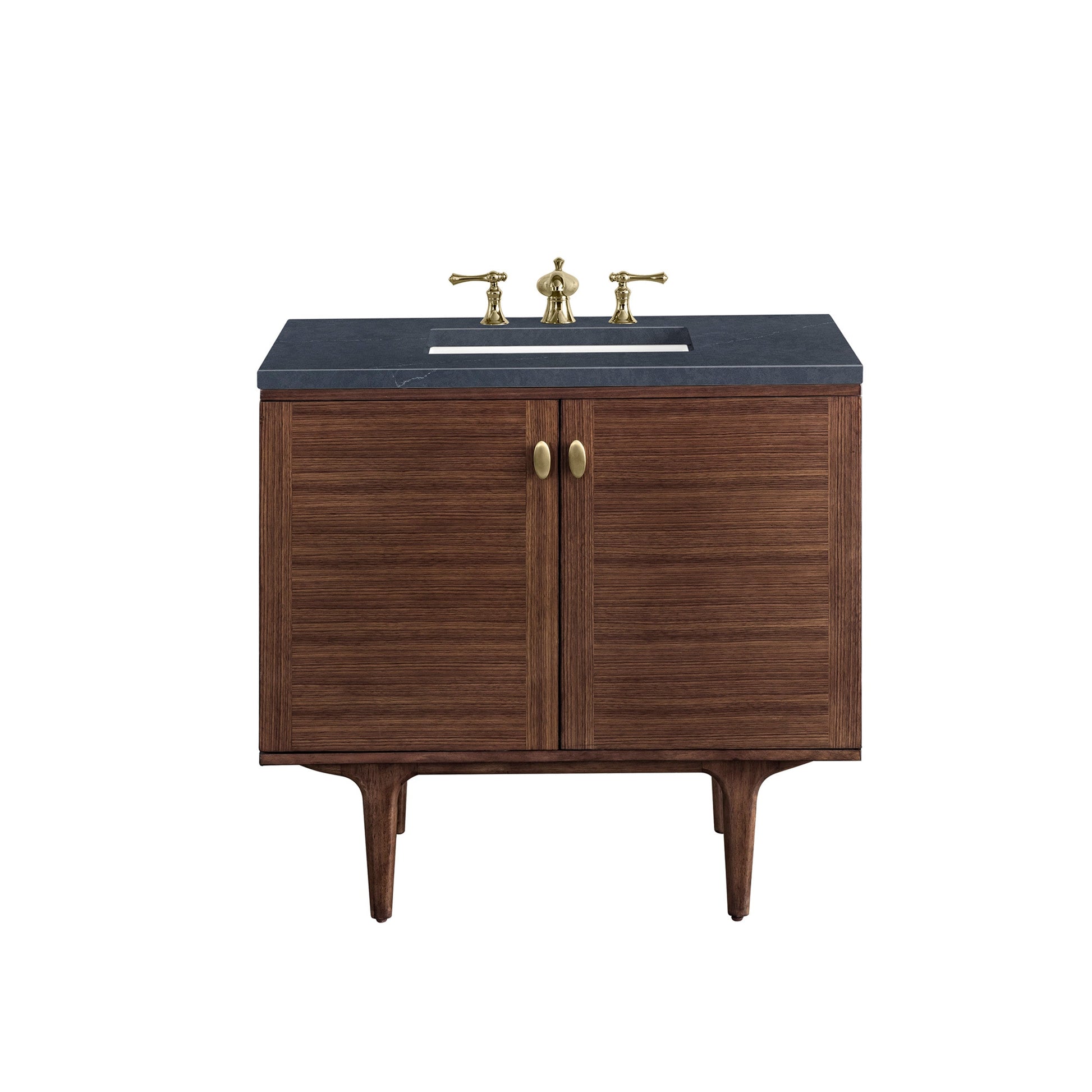 Mid-Century Walnut / Charcoal Soapstone - 3 Faucet Holes