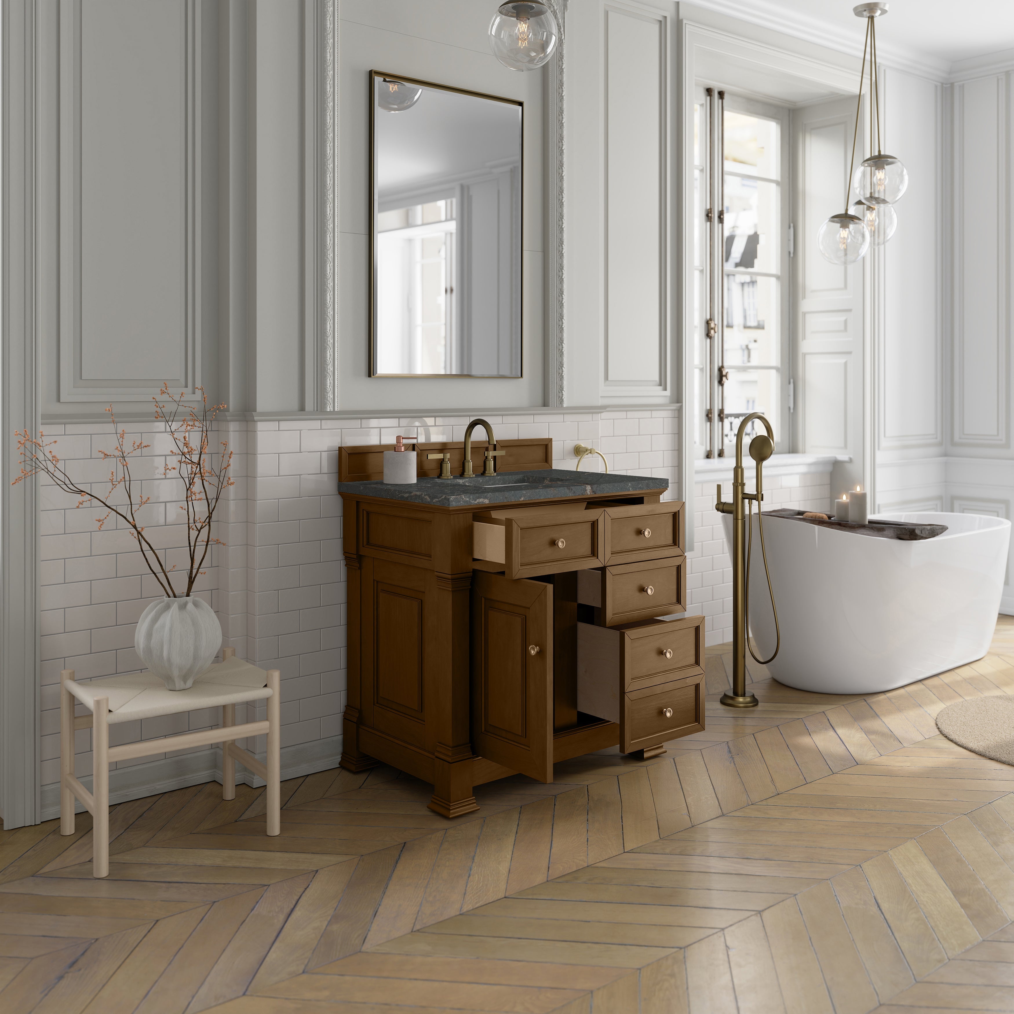 Honey Oak / Parisien Bleu - 3 Faucet Holes