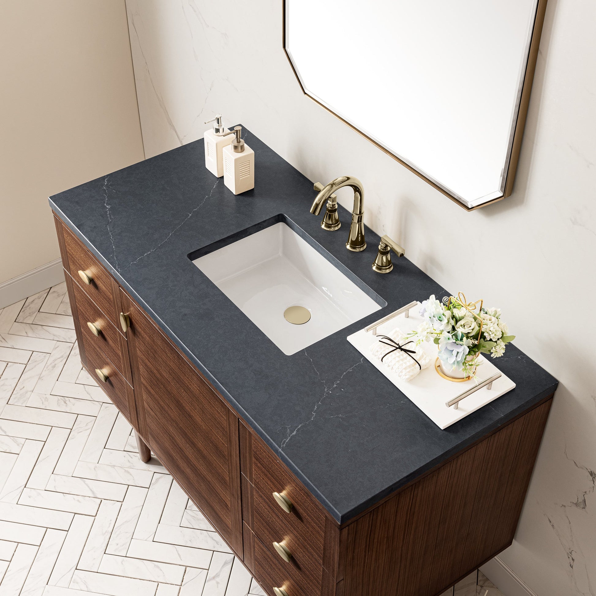 Mid-Century Walnut / Charcoal Soapstone - 3 Faucet Holes
