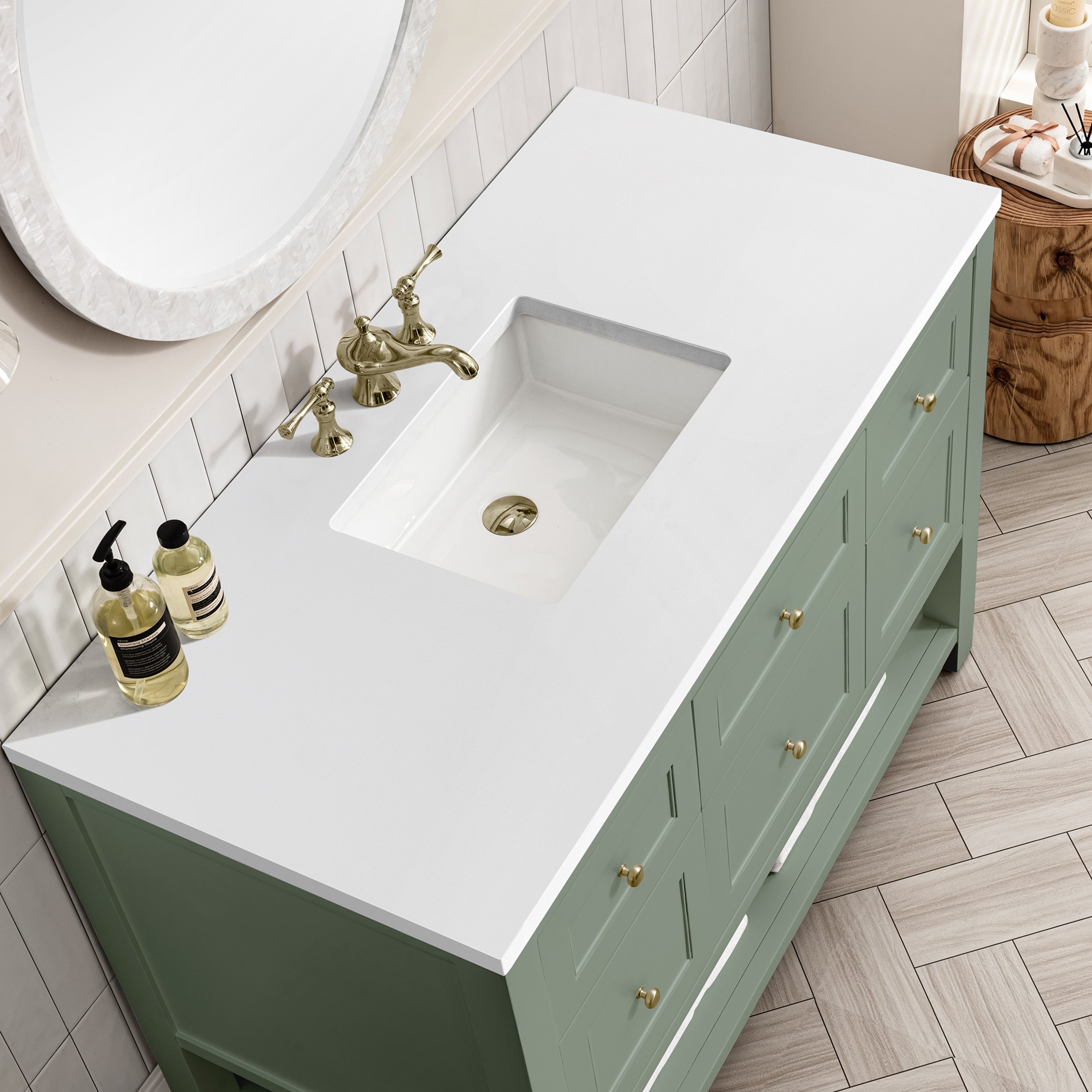 Smokey Celadon / White Zeus - 3 Faucet Holes