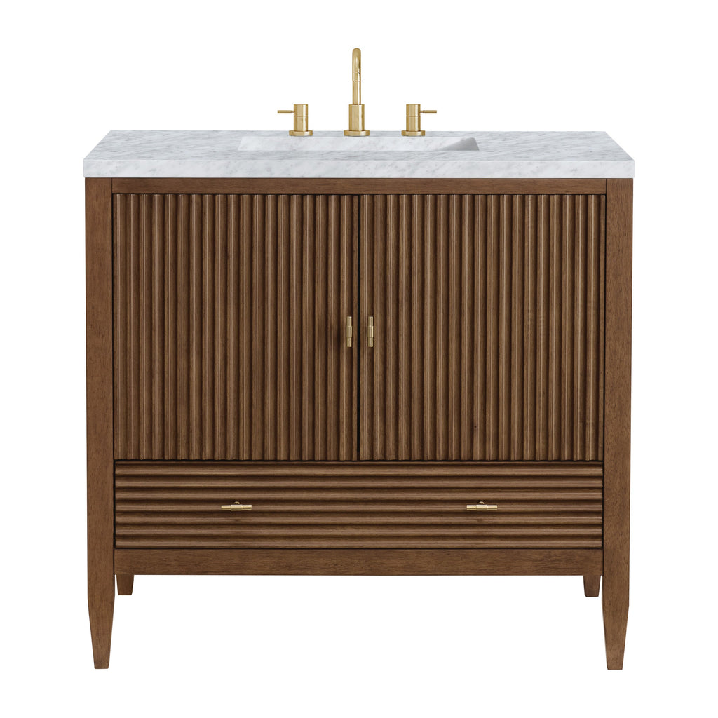 Mid-Century Walnut / Carrara White - 3 Faucet Holes