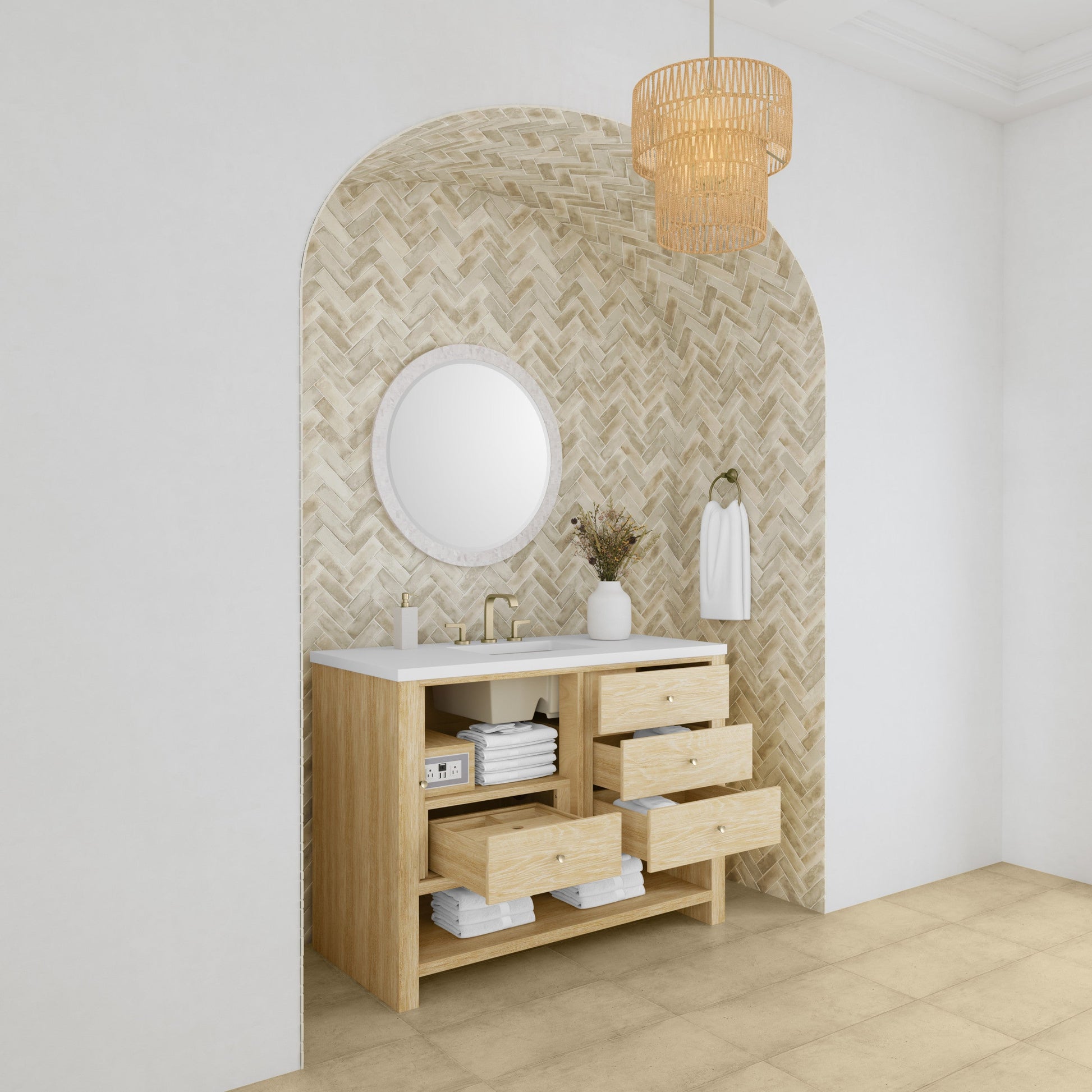 Sunwashed Oak / White Zeus - 3 Faucet Holes