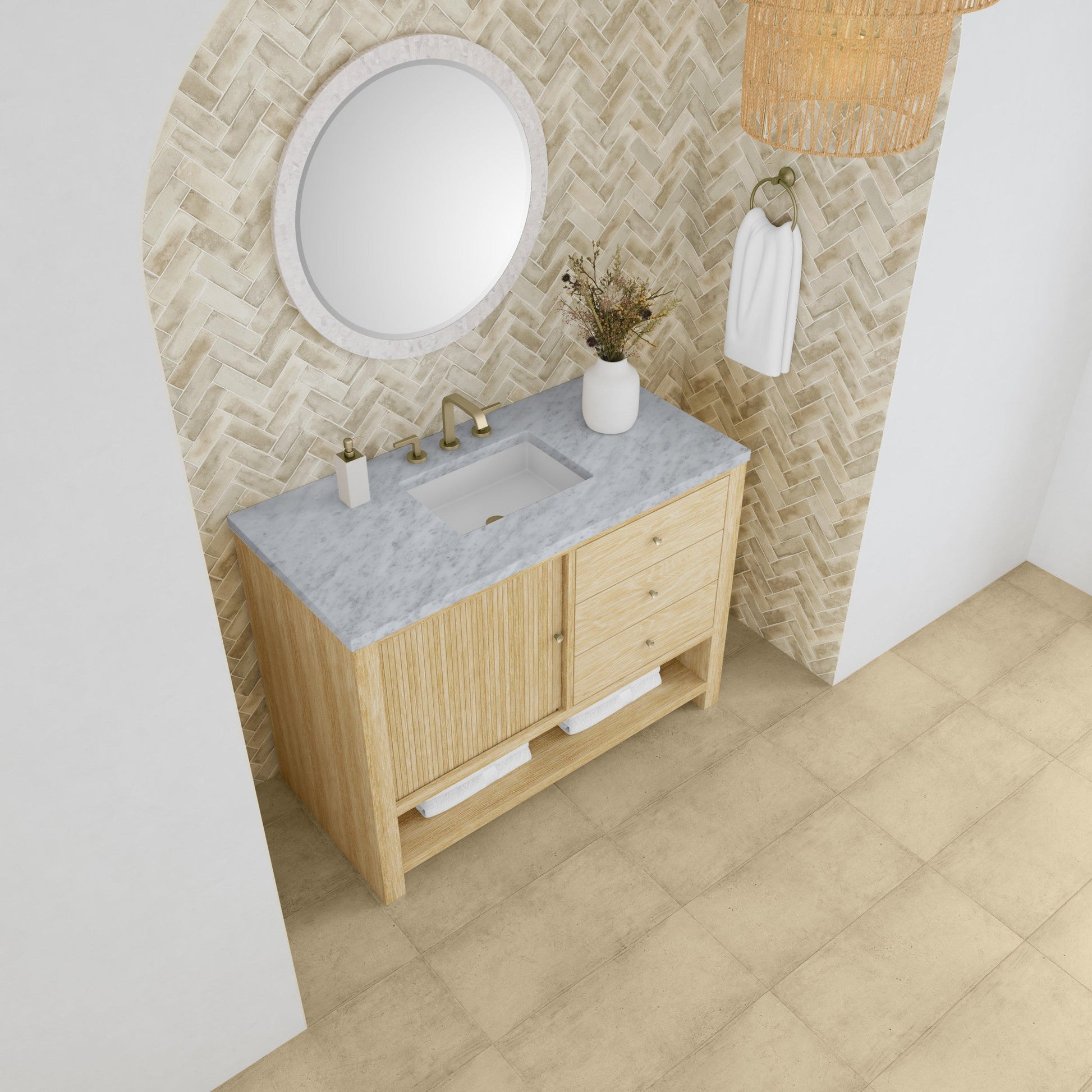 Sunwashed Oak / Carrara White - 3 Faucet Holes