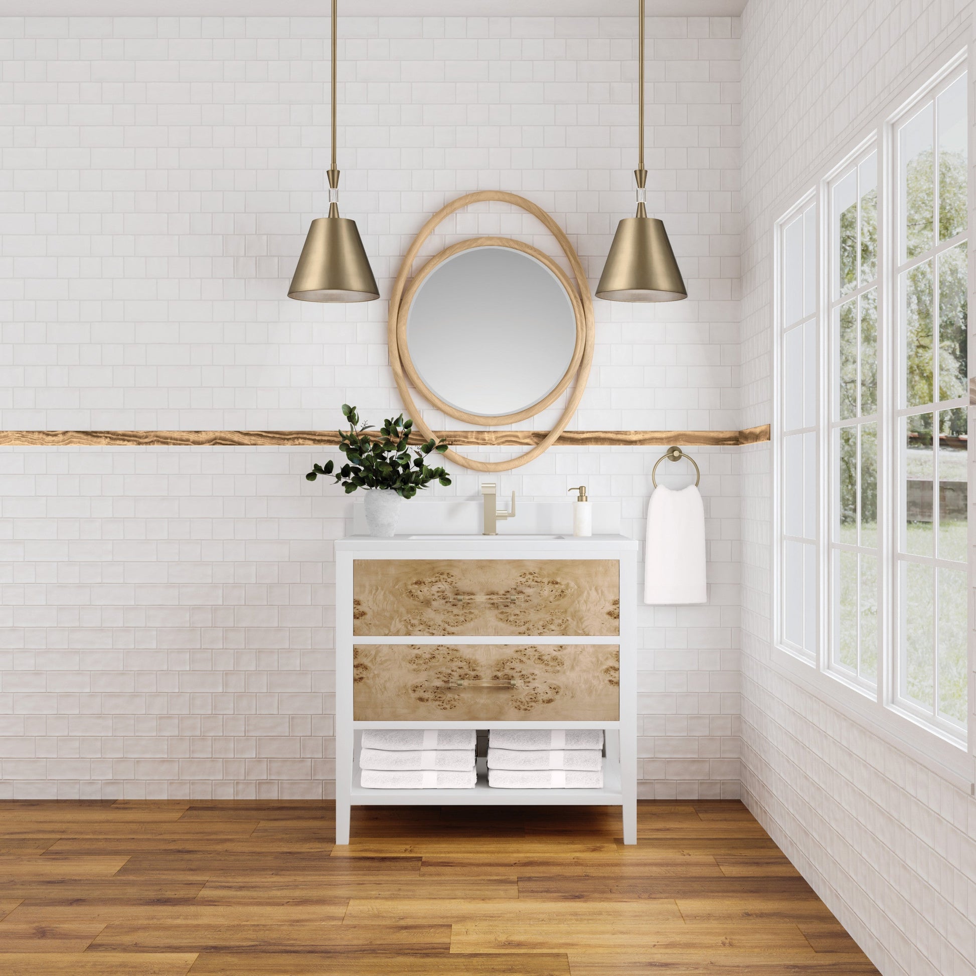 Polished White and Light Mappa Burl / White Zeus - 1 Faucet Hole