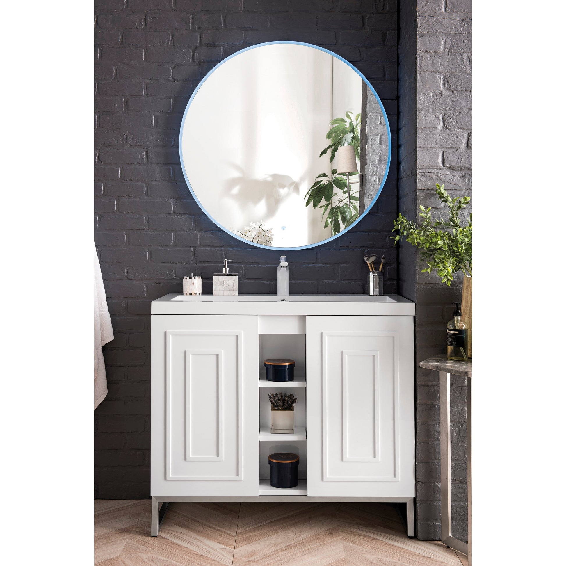 Glossy White / White Glossy / Brushed Nickel - 1 Faucet Hole