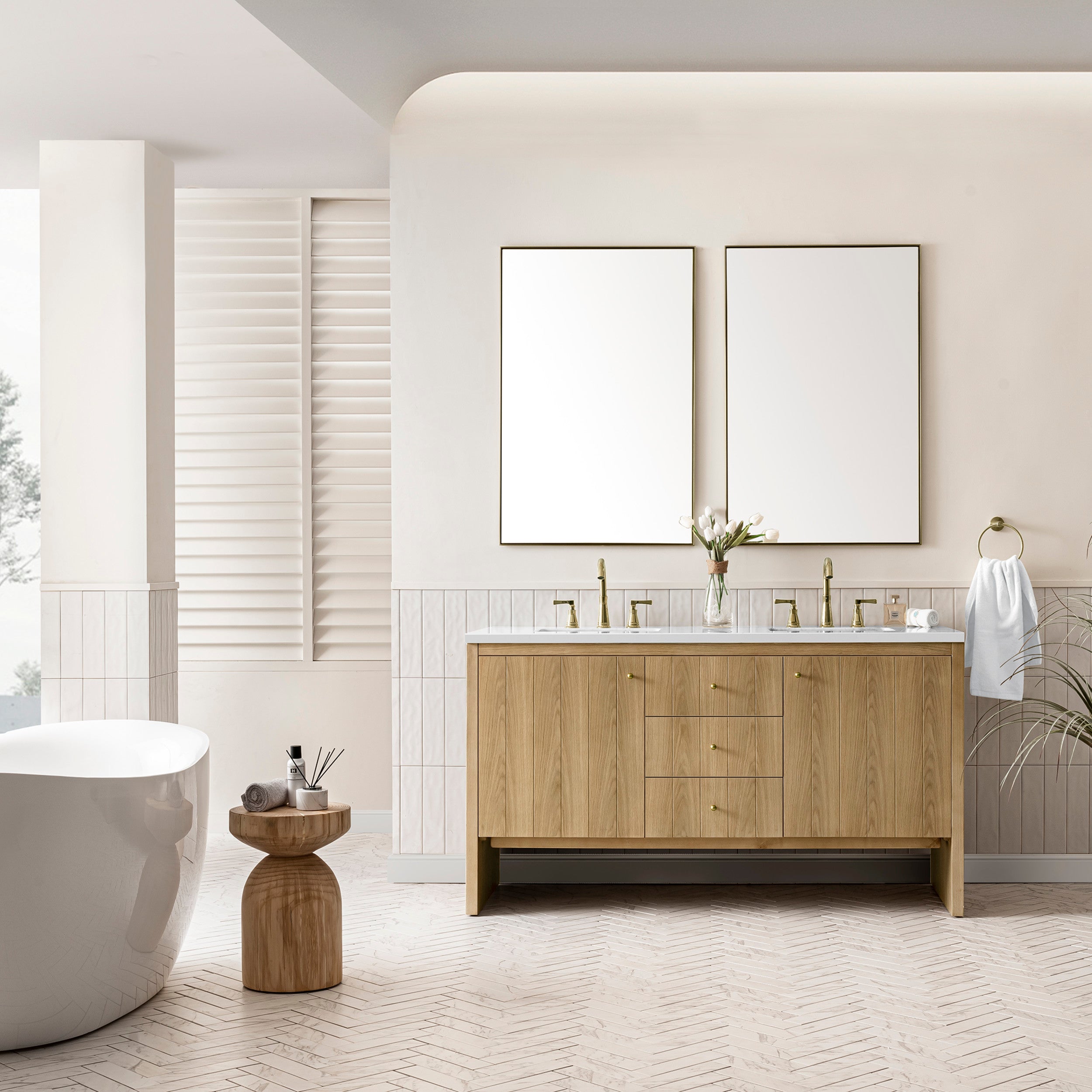Light Natural Oak / White Zeus - 3 Faucet Holes