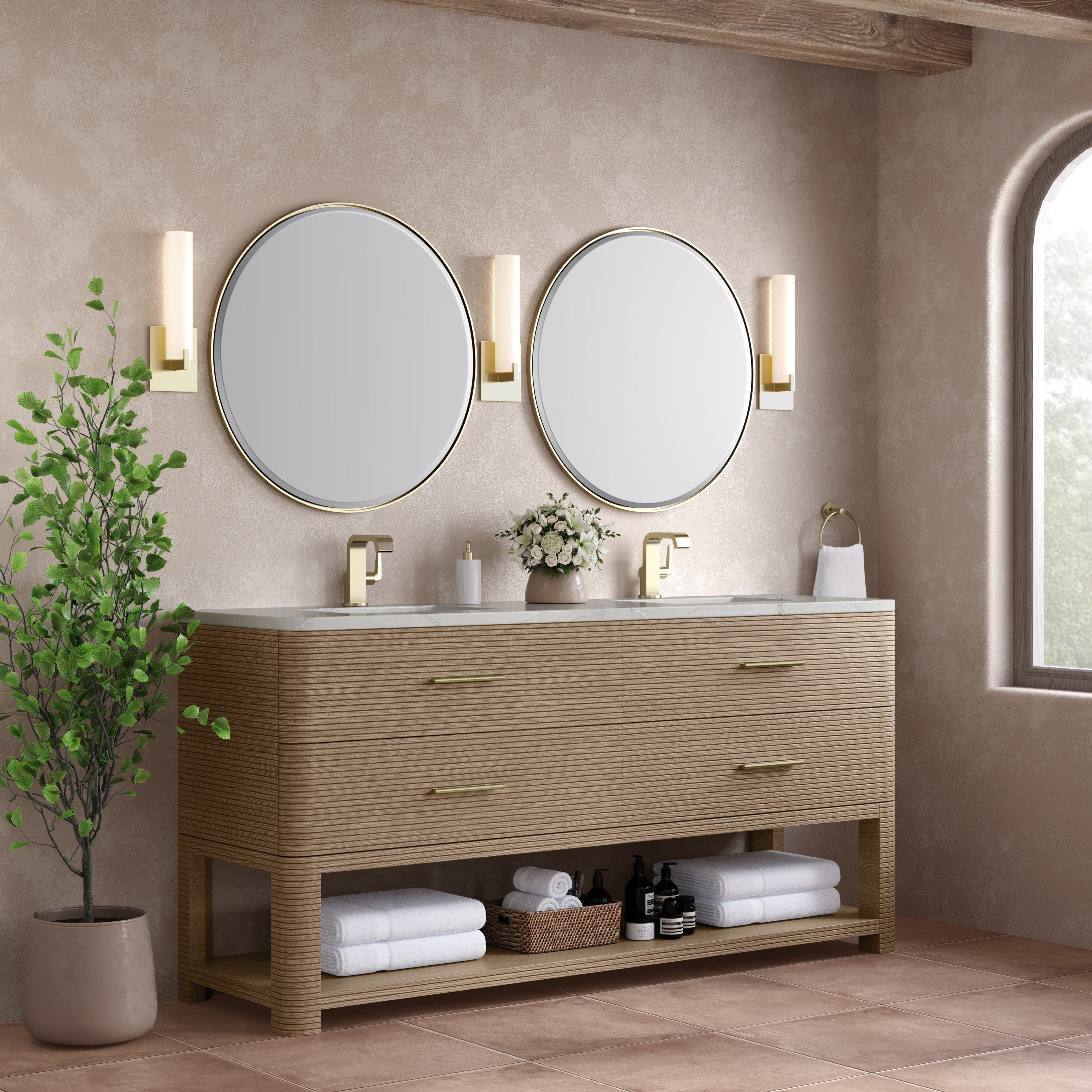 Pebble Oak / Victorian Silver - 1 Faucet Hole