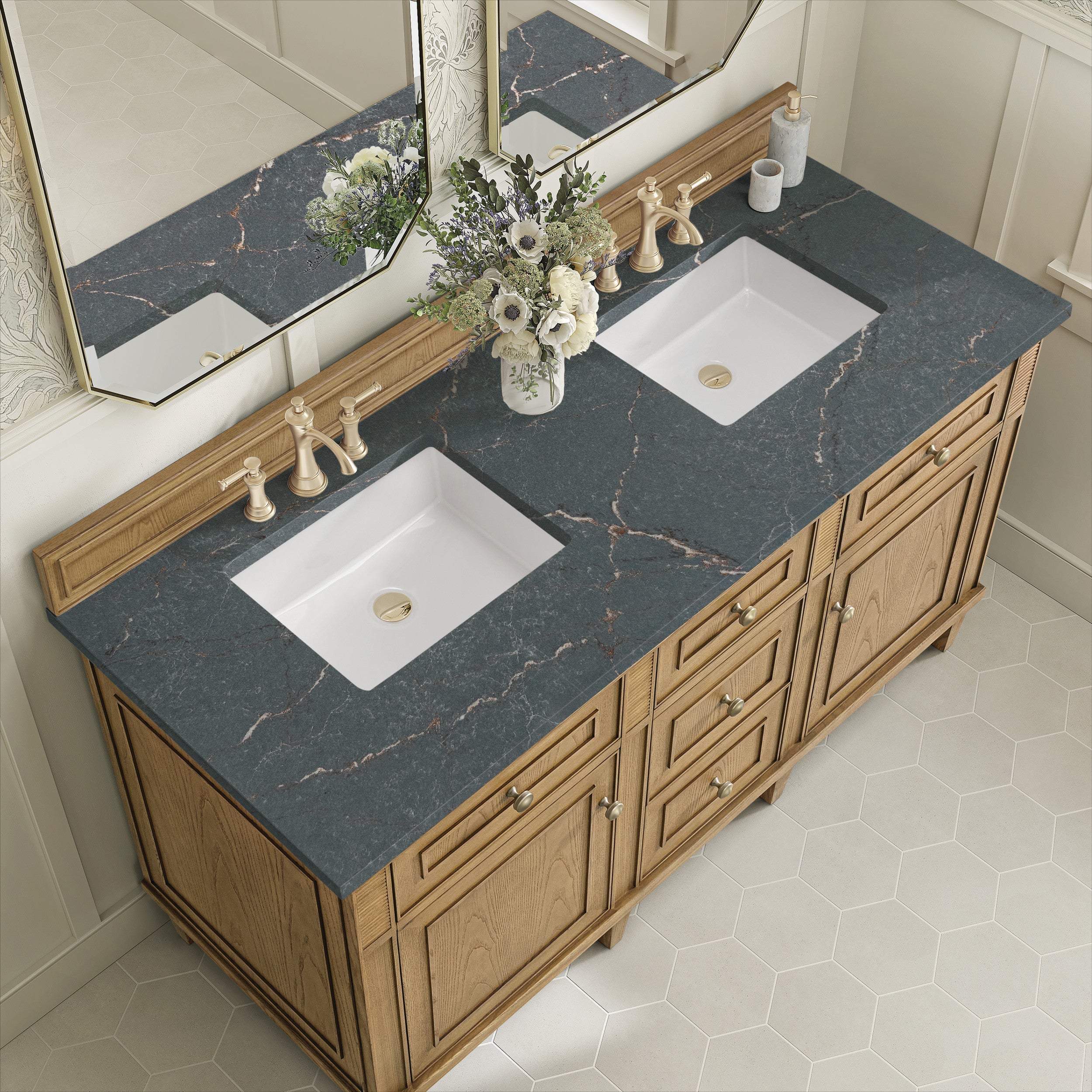 Light Natural Oak / Parisien Bleu - 3 Faucet Holes