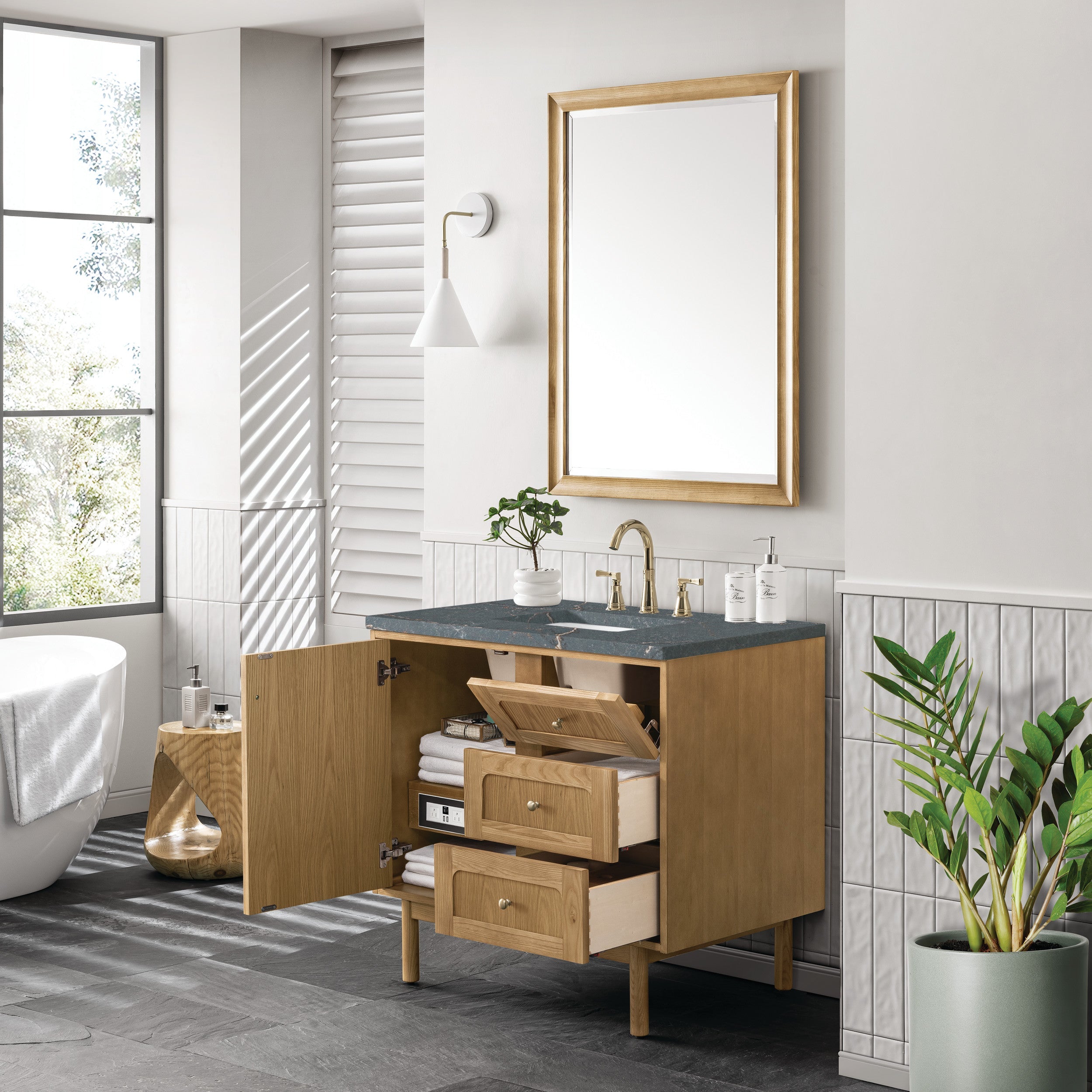 Light Natural Oak / Parisien Bleu - 3 Faucet Holes