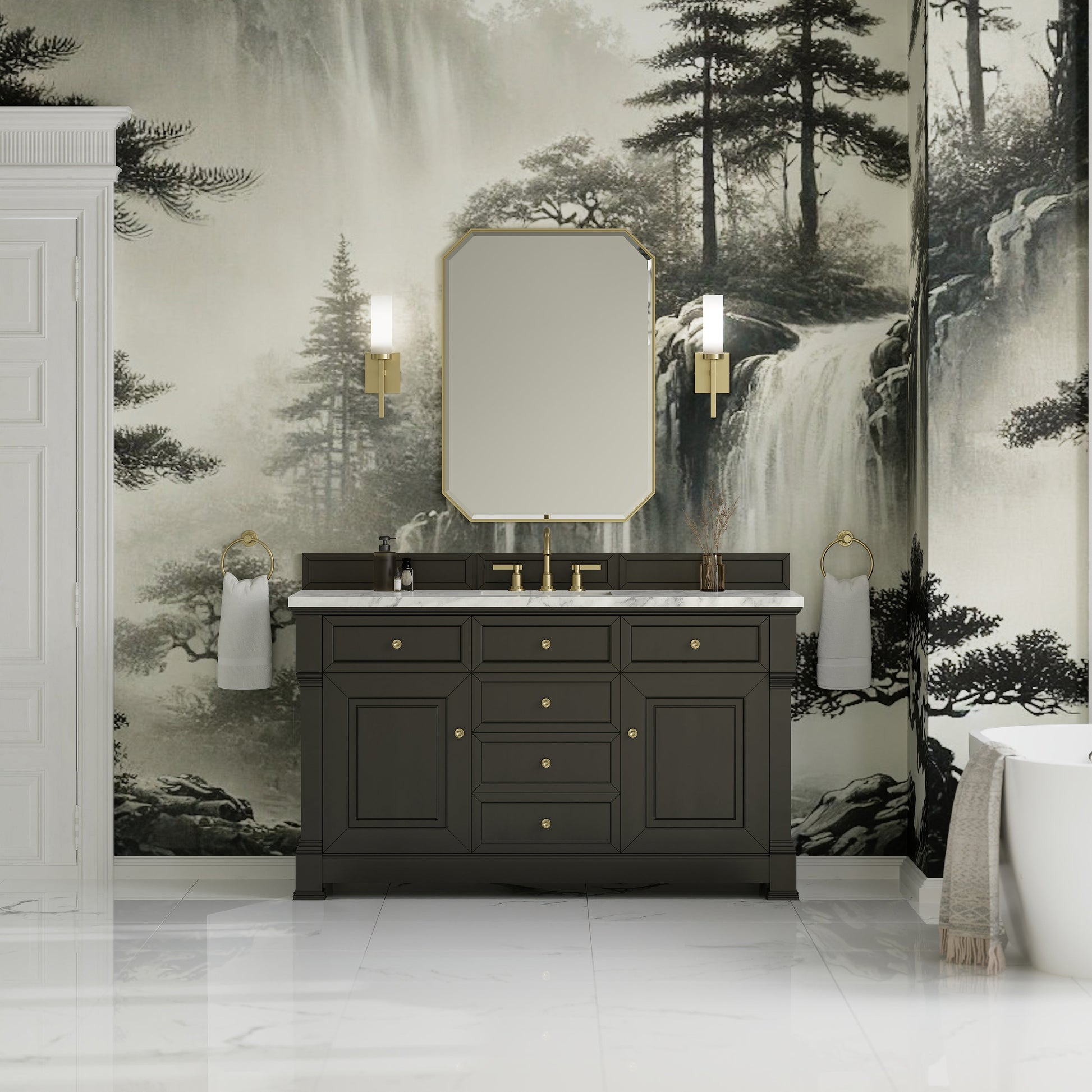 Black Onyx / Carrara White - 3 Faucet Holes
