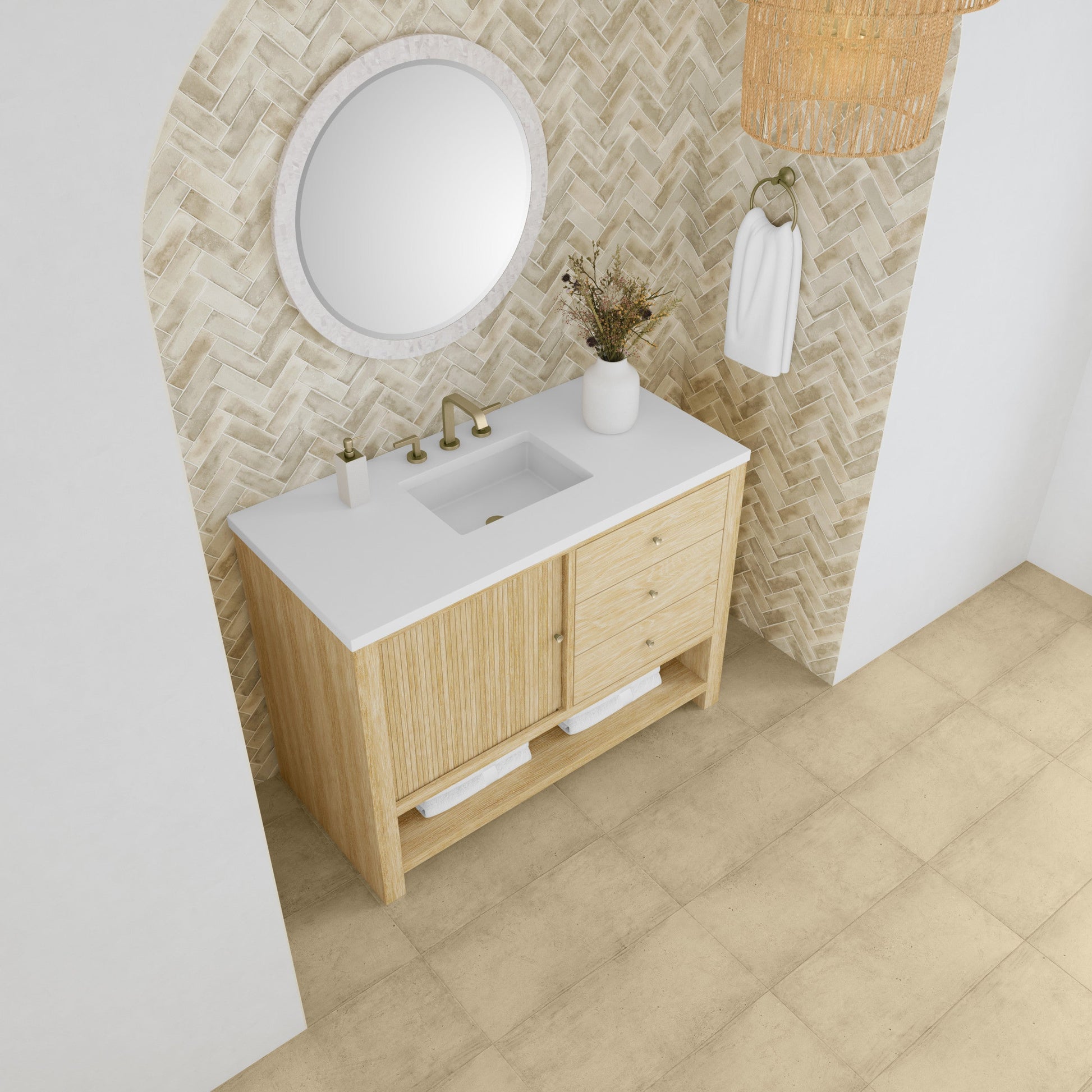 Sunwashed Oak / White Zeus - 3 Faucet Holes