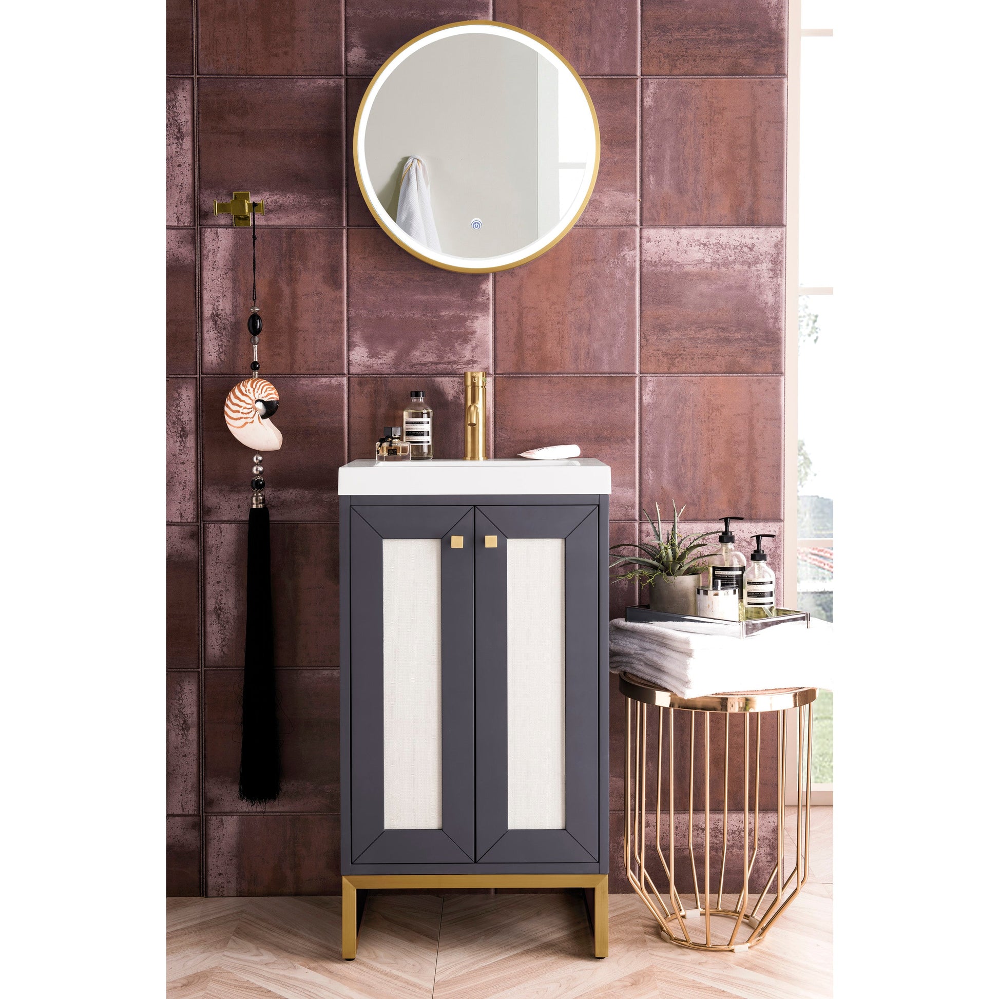 Mineral Gray / White Glossy / Radiant Gold - 1 Faucet Hole