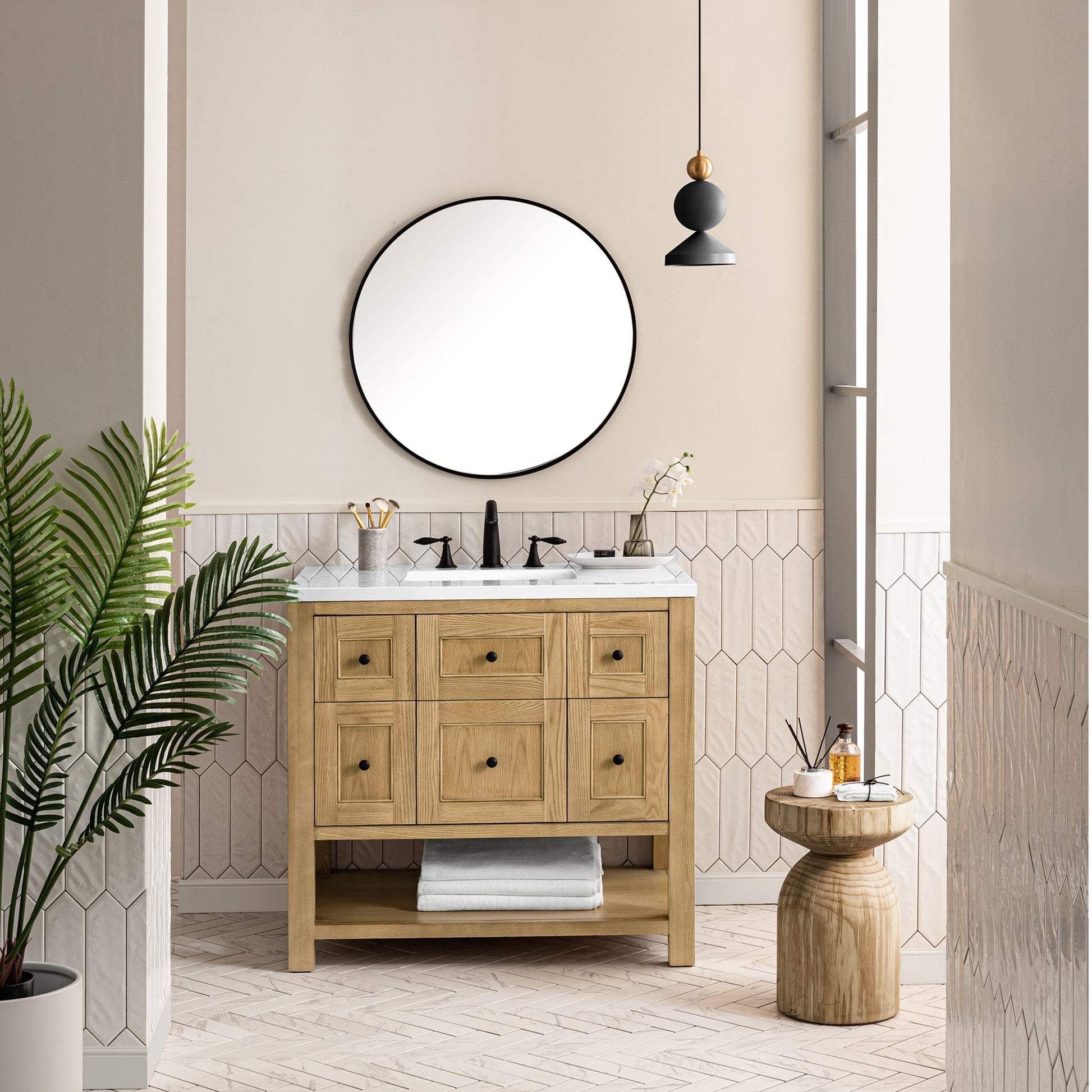 Light Natural Oak / White Zeus - 3 Faucet Holes