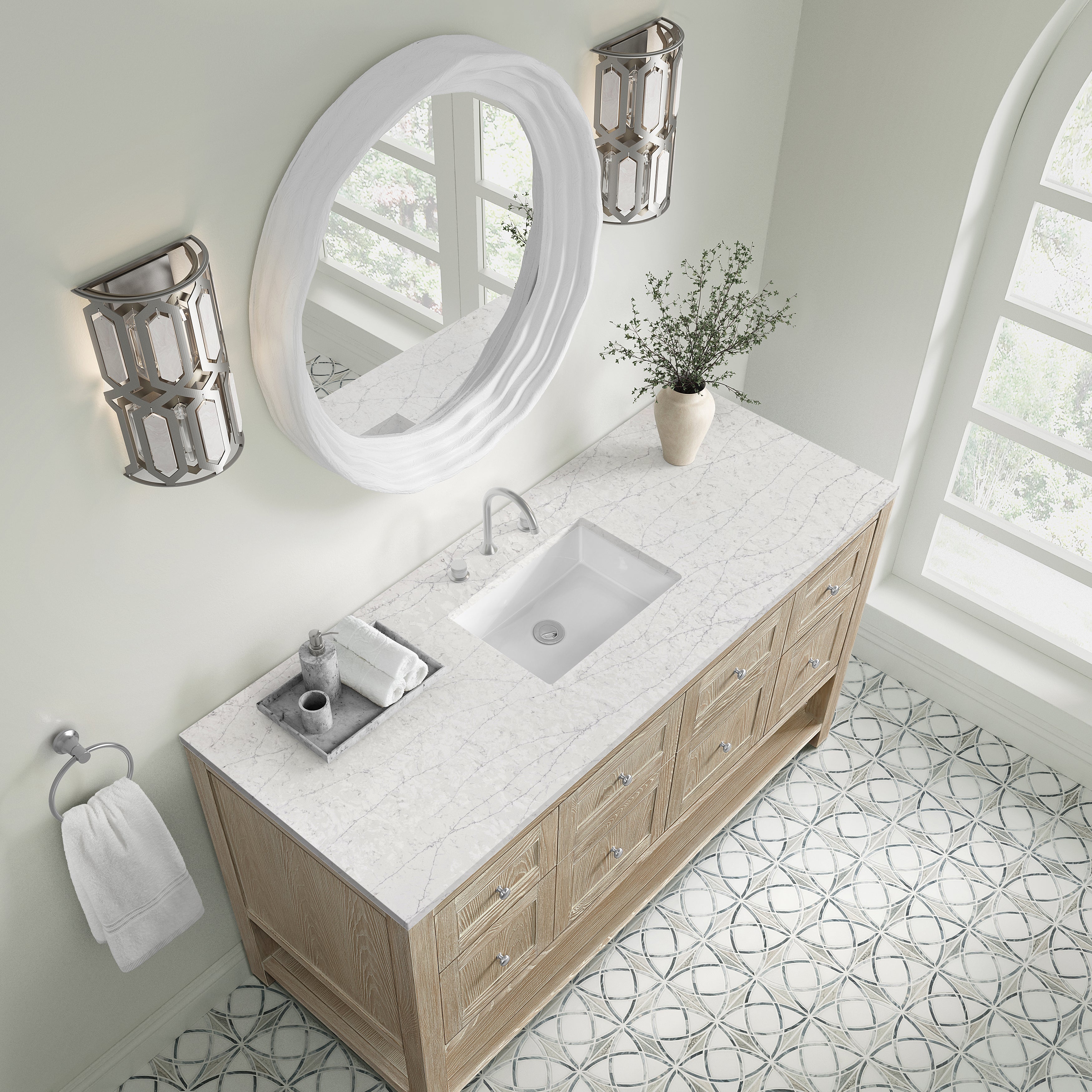 Whitewashed Oak / Eternal Jasmine Pearl - 3 Faucet Holes