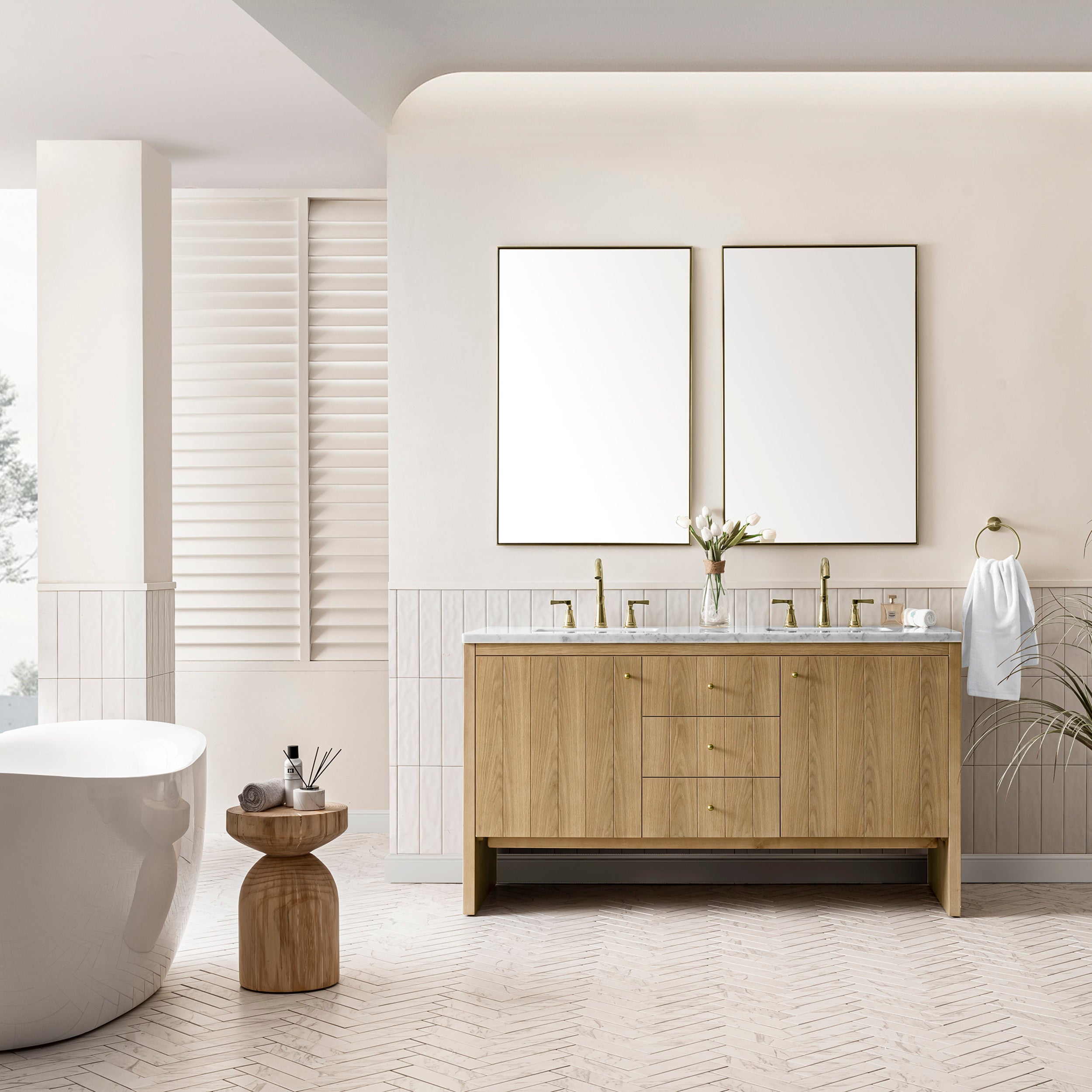 Light Natural Oak / Carrara White - 3 Faucet Holes
