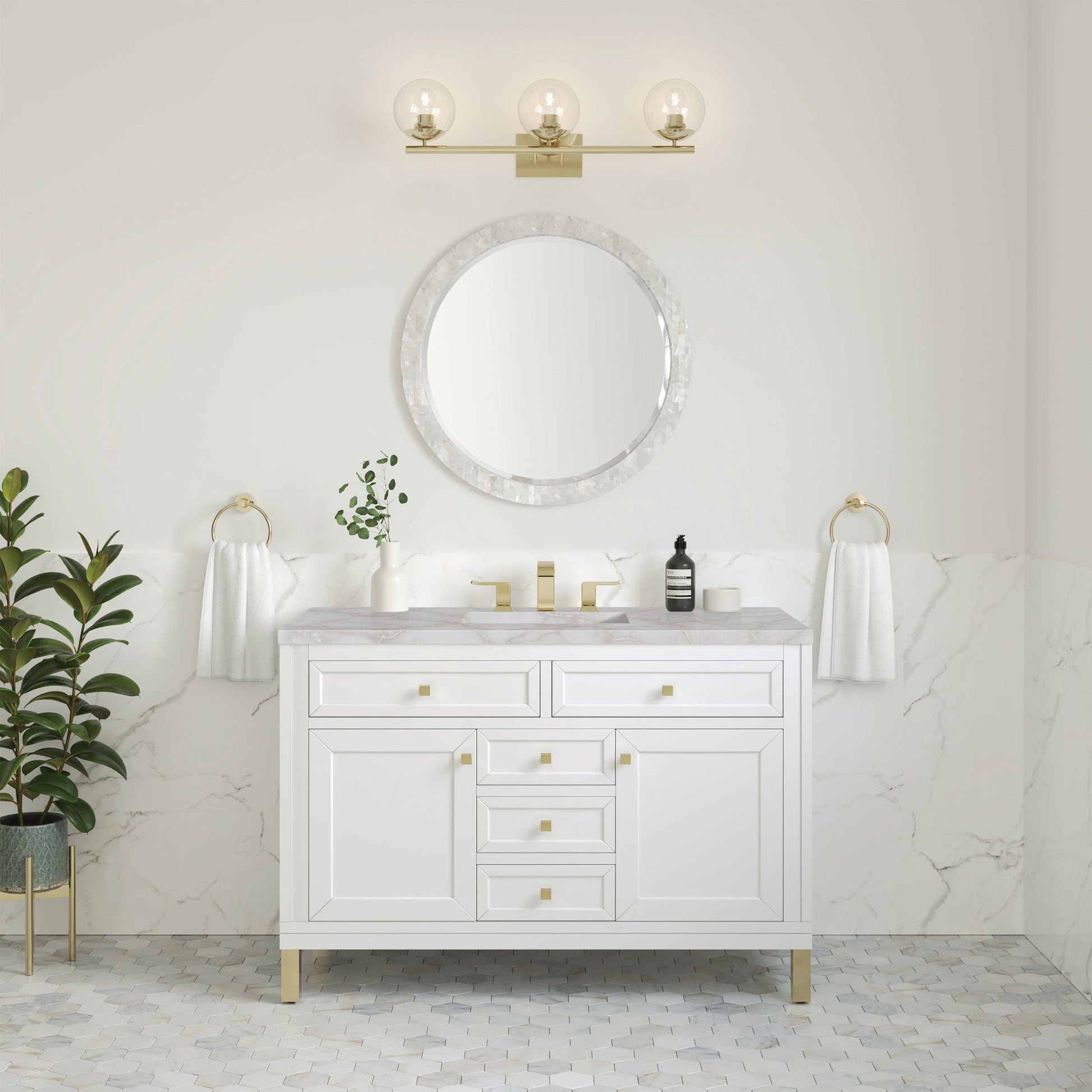 Glossy White / Victorian Silver - 3 Faucet Holes