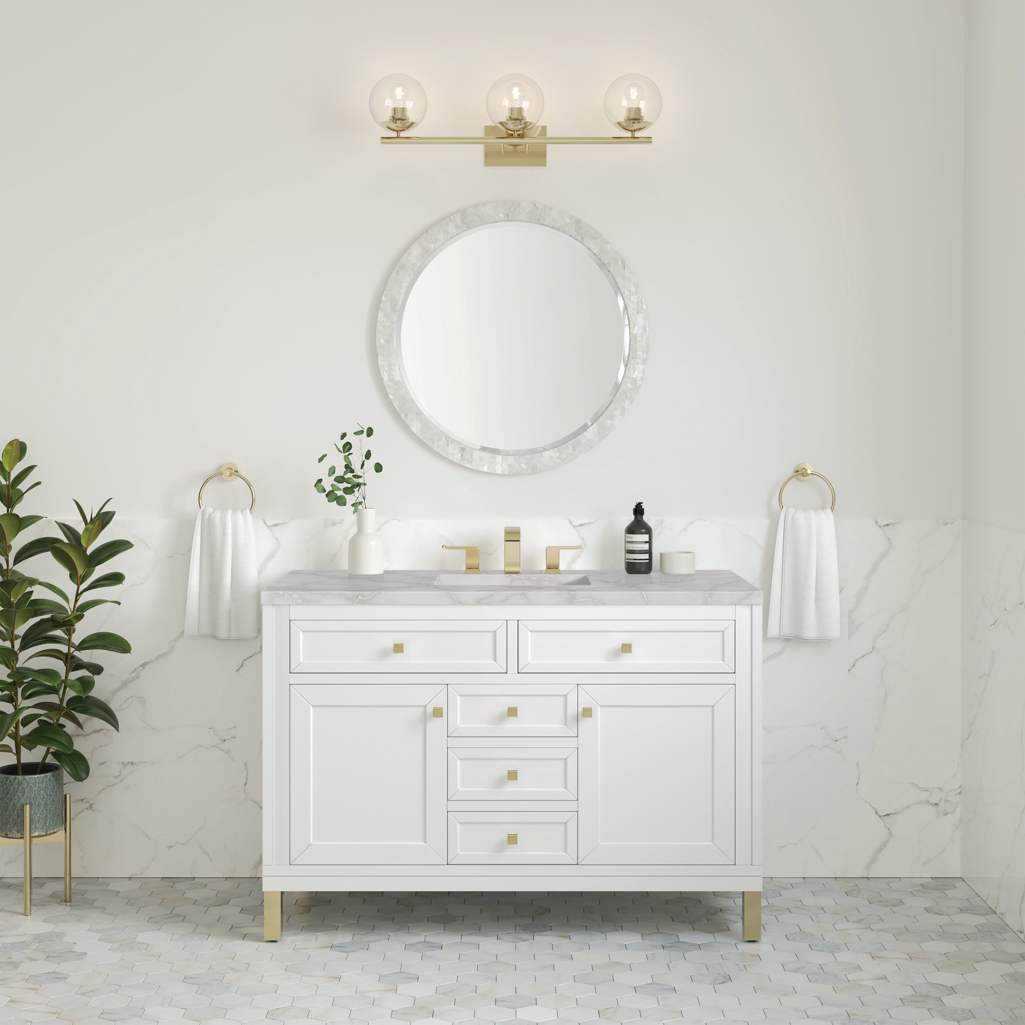 Glossy White / Victorian Silver - 3 Faucet Holes