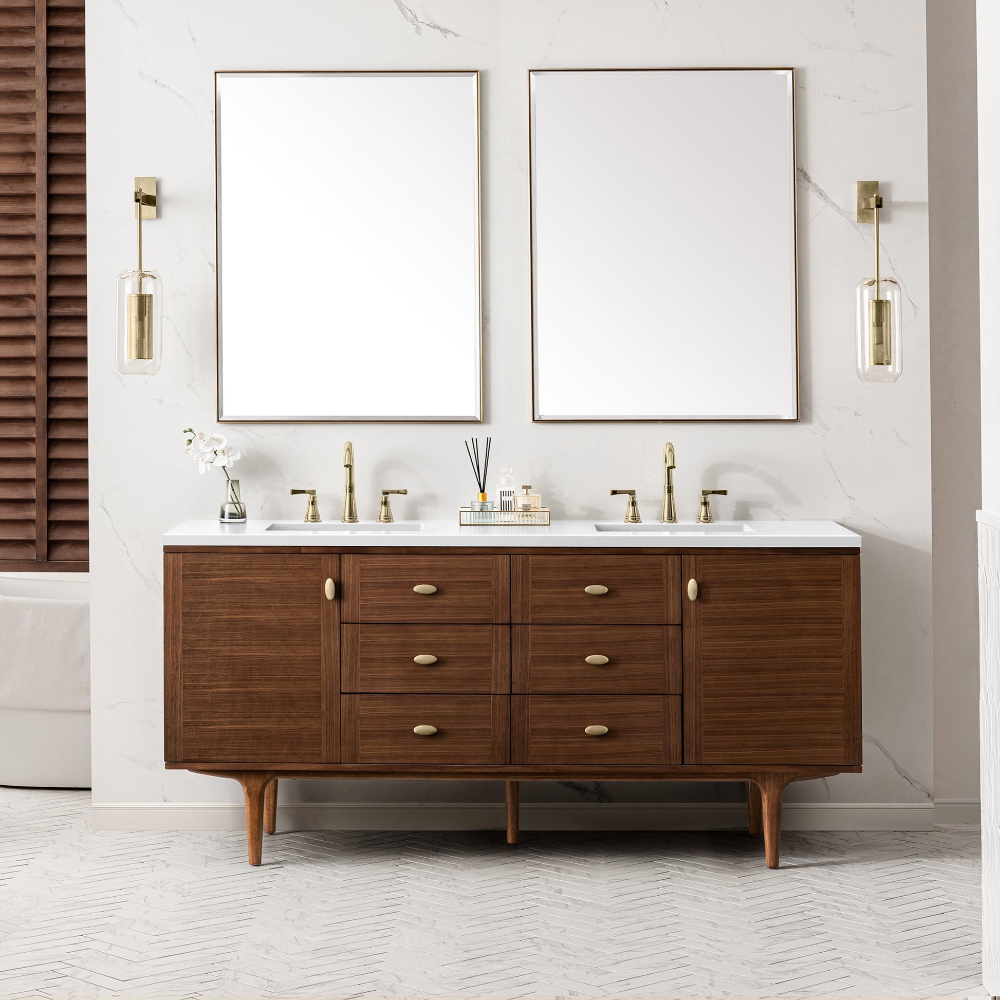 Mid-Century Walnut / White Zeus - 3 Faucet Holes