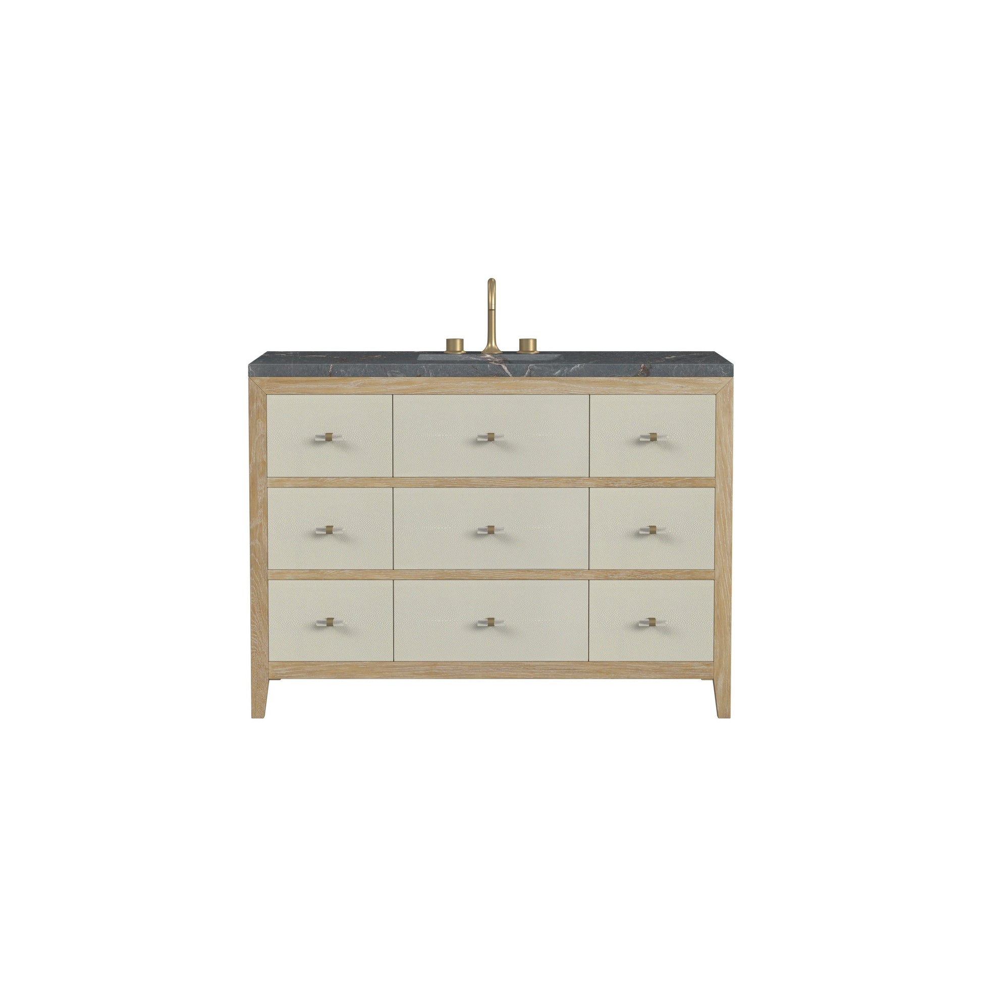Sunwashed Oak with Embossed Shagreen Drawer Fronts / Parisien Bleu - 3 Faucet Holes