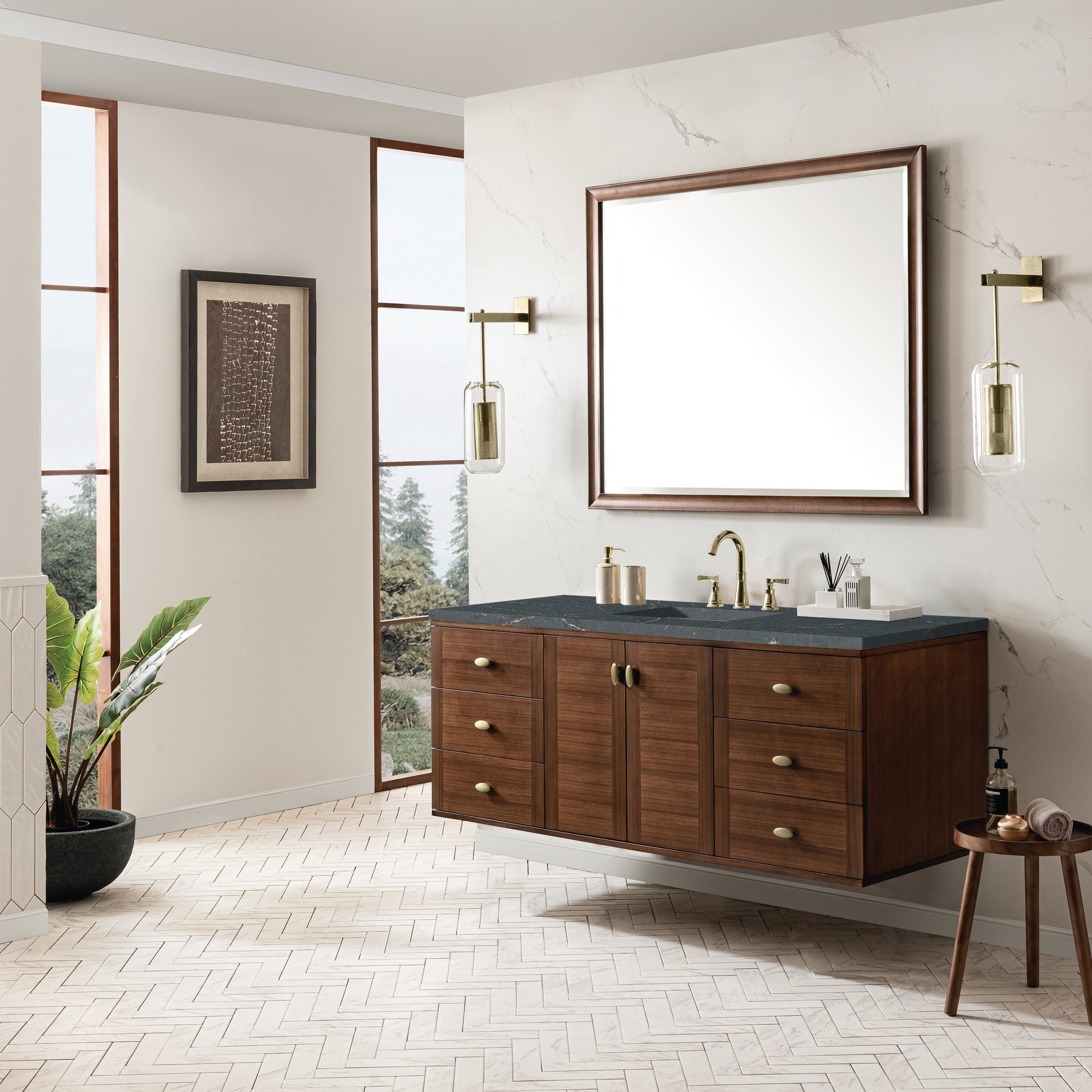Mid-Century Walnut / Parisien Bleu - 3 Faucet Holes